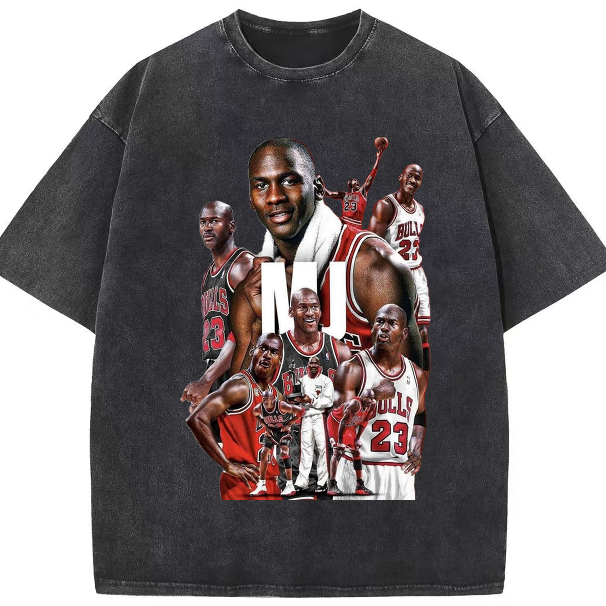 MJ Career Collage Tribute Shirt - Washed Vintage Look 230g Cotton Oversized T-Shirt With Front Heat Transfer Print – Soft, Lightweight, Stylish Fit – Comfortable Casual Wear For Sports & Everyday Use
