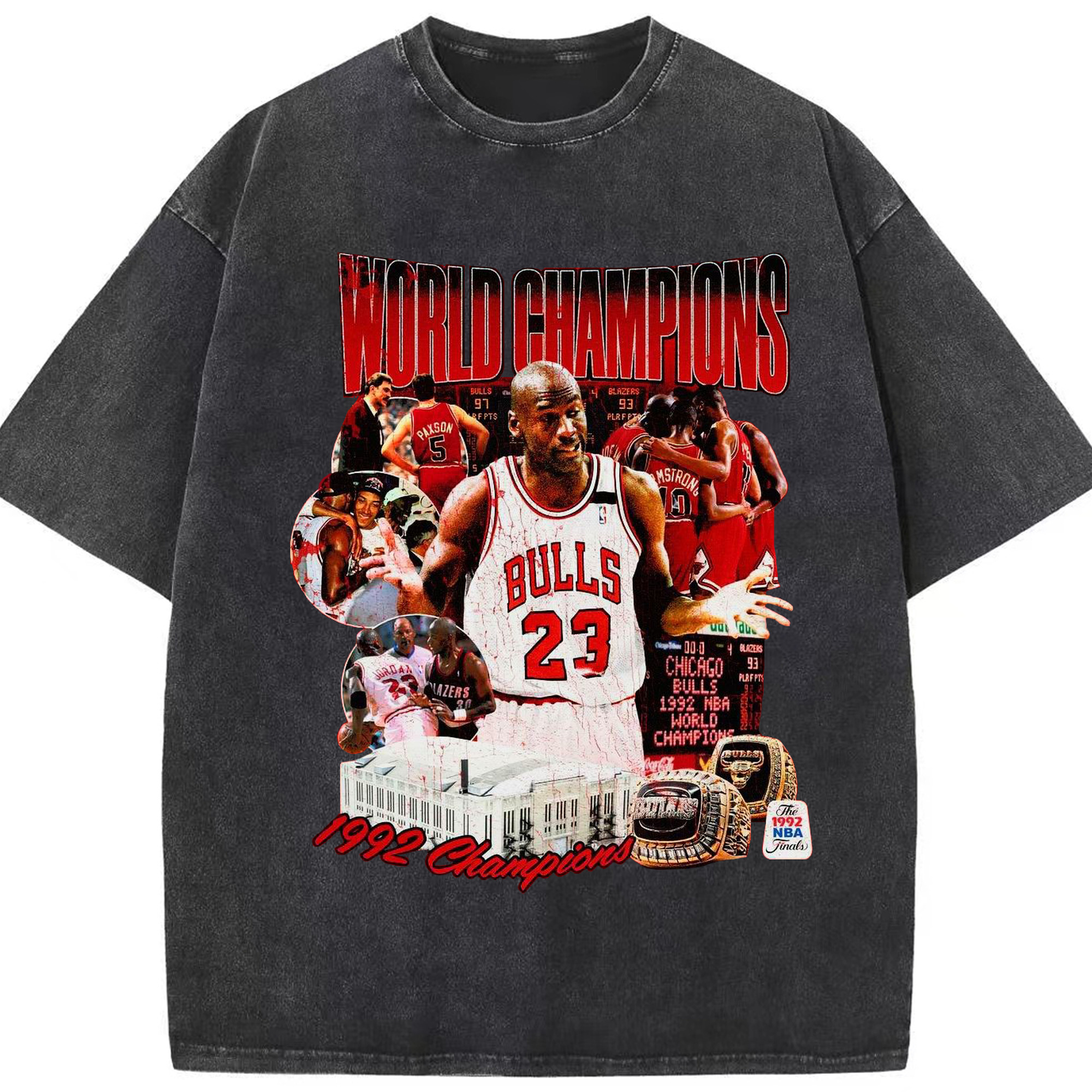 Michael Jordan 1992 NBA Finals Champion Shirt - Washed Vintage Look 230g Cotton Oversized T-Shirt With Front Heat Transfer Print – Soft, Lightweight, Stylish Fit – Comfortable Casual Wear For Sports & Everyday Use