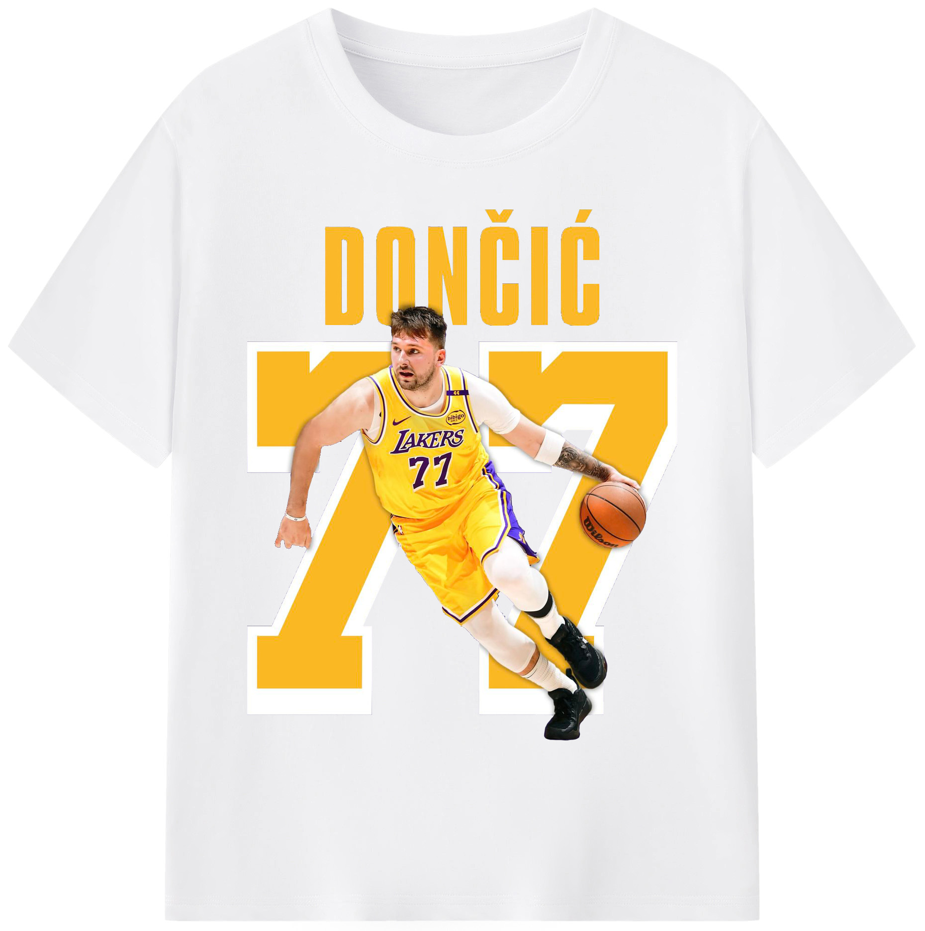 Luka Dončić #77 Lakers Shirt - 180g Cotton T-Shirt With Front Heat Transfer Print – Soft, Lightweight, Fitted Design – Comfortable Casual Wear For Sports & Everyday Use