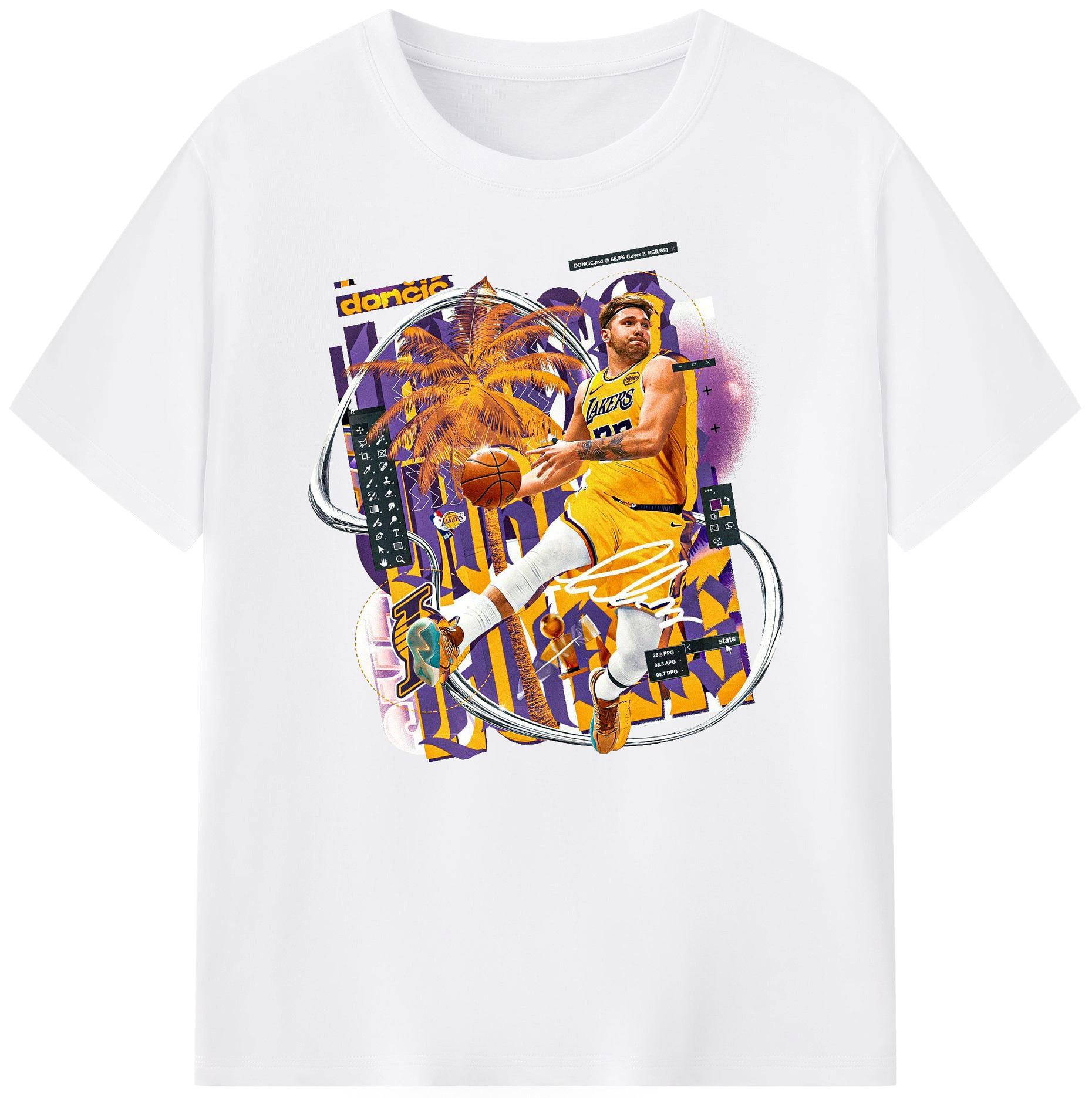 Luka Dončić PS effects Fantasy Jersey Shirt - 180g Cotton T-Shirt With Front Heat Transfer Print – Soft, Lightweight, Fitted Design – Comfortable Casual Wear For Sports & Everyday Use