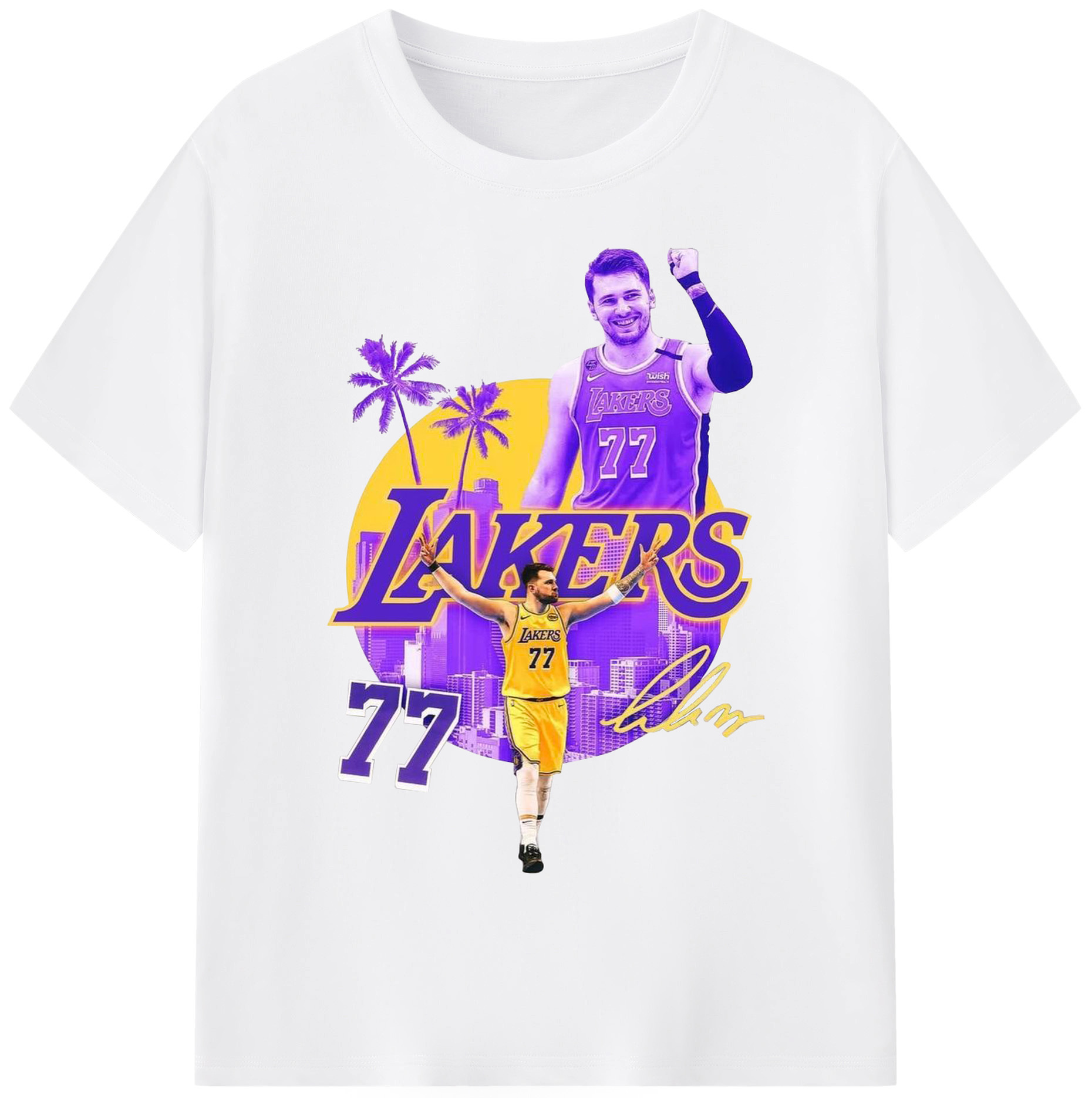 Luka Dončić Los Angeles City Shirt - 180g Cotton T-Shirt With Front Heat Transfer Print – Soft, Lightweight, Fitted Design – Comfortable Casual Wear For Sports & Everyday Use
