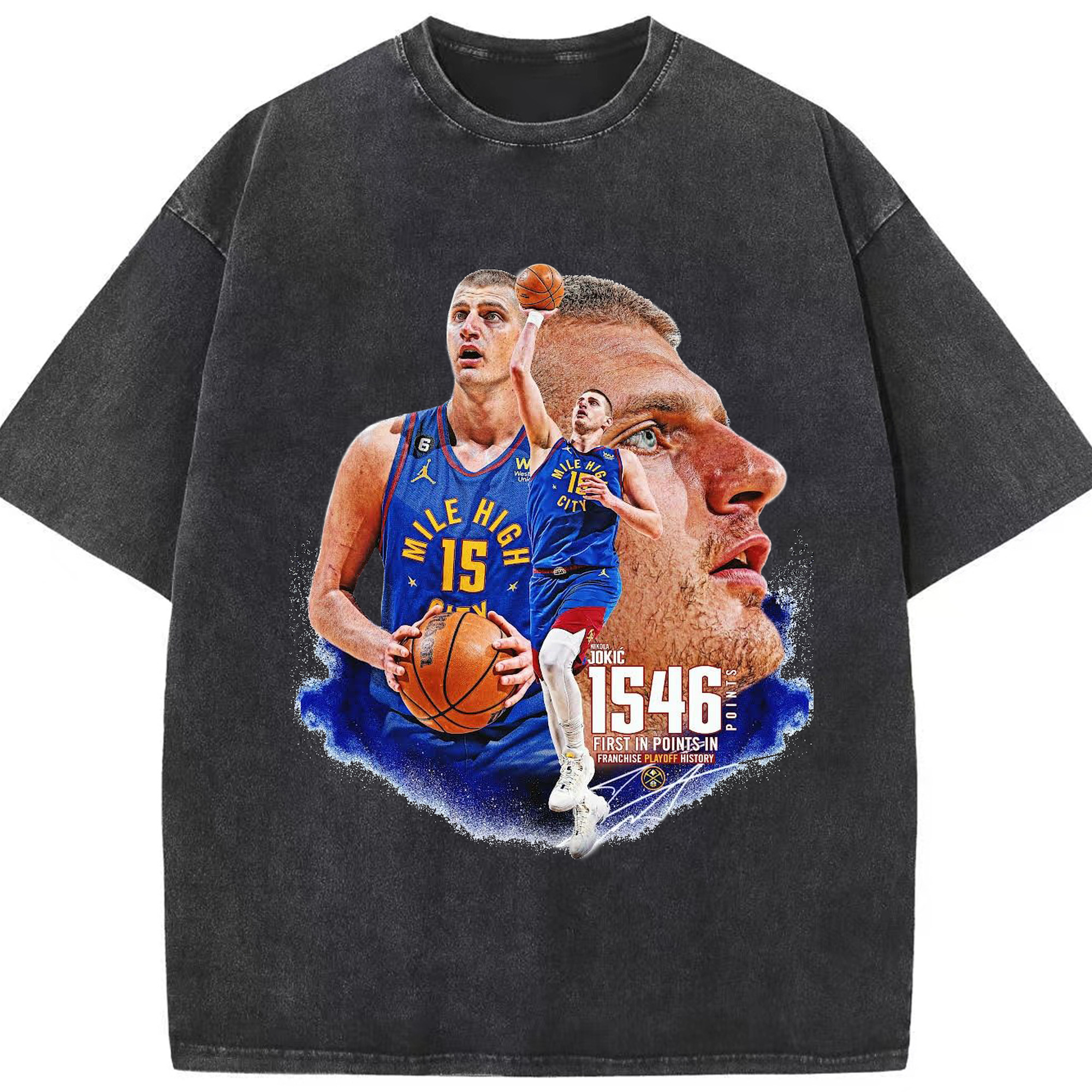 Nikola Jokic 1546 Points Tribute Shirt - Washed Vintage Look 230g Cotton Oversized T-Shirt With Front Heat Transfer Print – Soft, Lightweight, Stylish Fit – Comfortable Casual Wear For Sports & Everyday Use