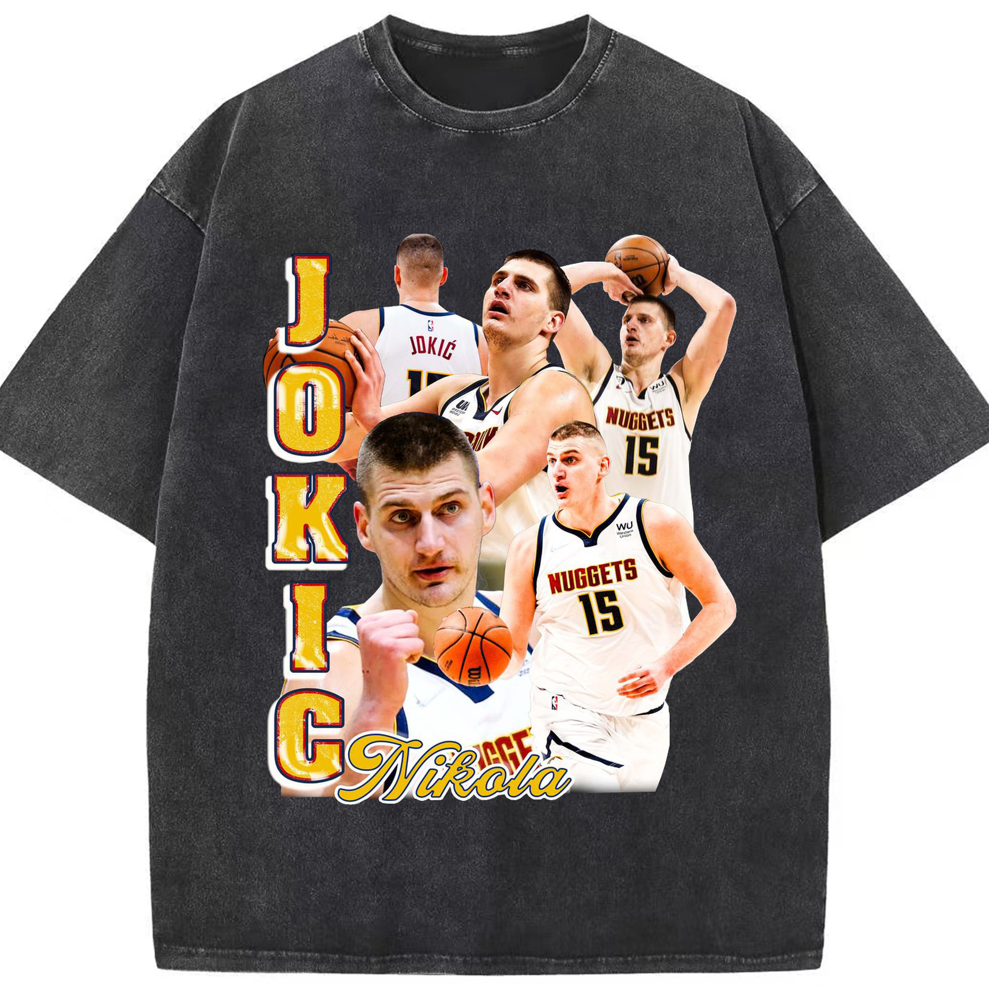 Jokic Streetwear Clean White Graphic Shirt - Washed Vintage Look 230g Cotton Oversized T-Shirt With Front Heat Transfer Print – Soft, Lightweight, Stylish Fit – Comfortable Casual Wear For Sports & Everyday Use