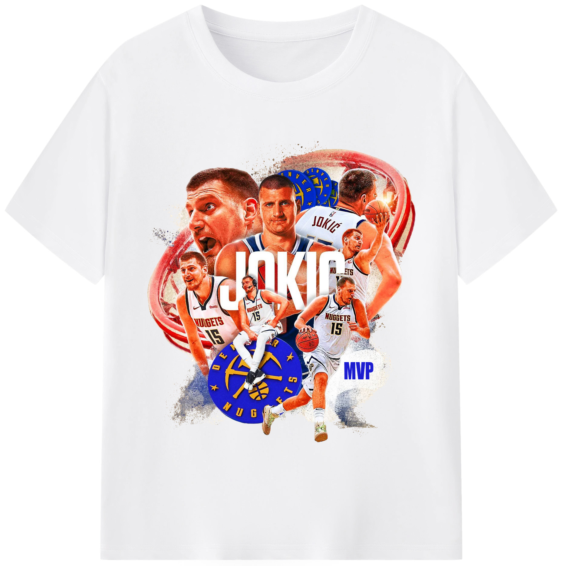 Nikola Jokić Denver Nuggets MVP Collage Shirt - 180g Cotton T-Shirt With Front Heat Transfer Print – Soft, Lightweight, Fitted Design – Comfortable Casual Wear For Sports & Everyday Use