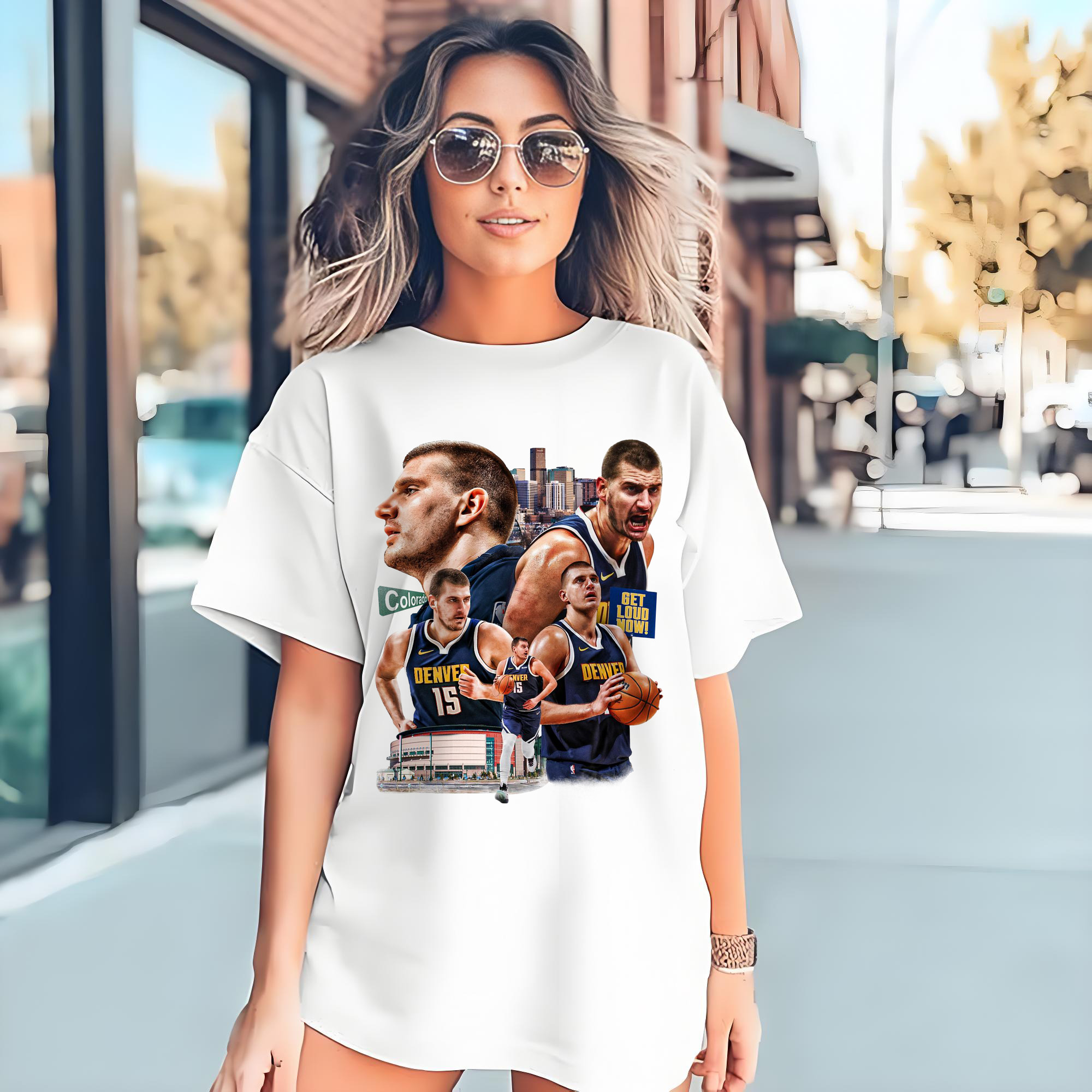 Nikola Jokić  Downtown Denver Backdrop  Energy Shirt
