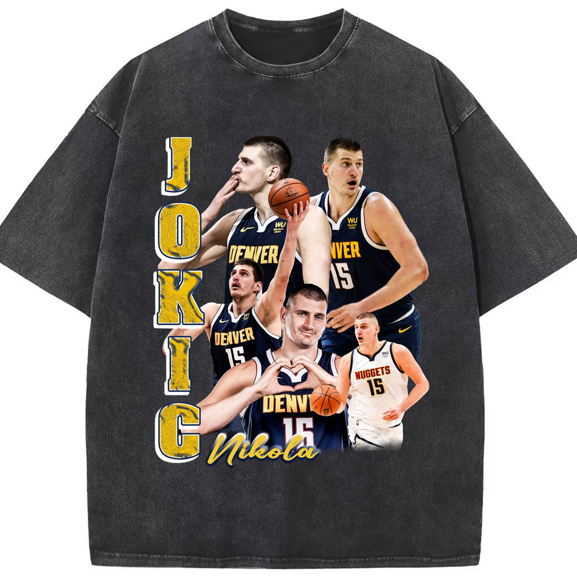 Nikola Jokić “Heart Hands” Tribute Shirt - Washed Vintage Look 230g Cotton Oversized T-Shirt With Front Heat Transfer Print – Soft, Lightweight, Stylish Fit – Comfortable Casual Wear For Sports & Everyday Use