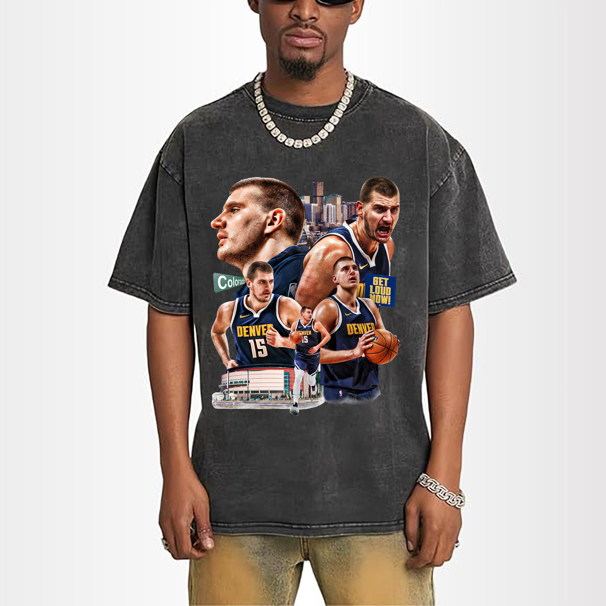 Nikola Jokić  Downtown Denver Backdrop  Energy Shirt