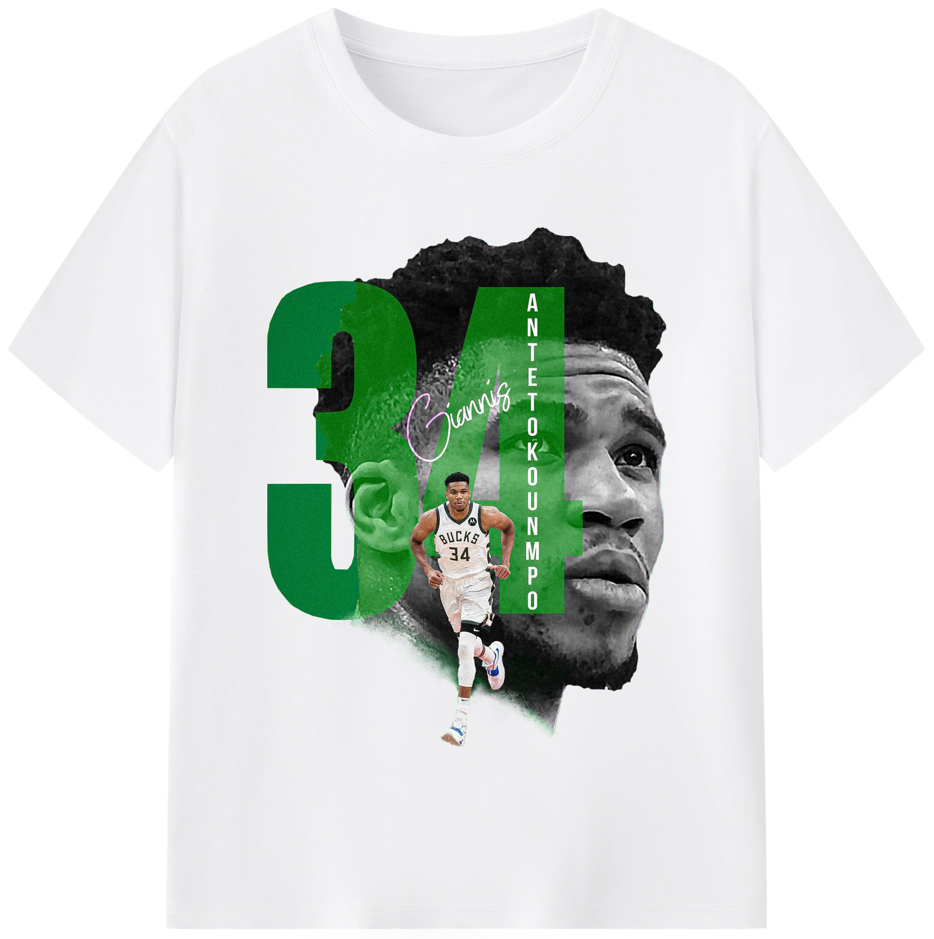 Giannis 34 Bucks Minimalist NBA Fan Shirt - 180g Cotton T-Shirt With Front Heat Transfer Print – Soft, Lightweight, Fitted Design – Comfortable Casual Wear For Sports & Everyday Use