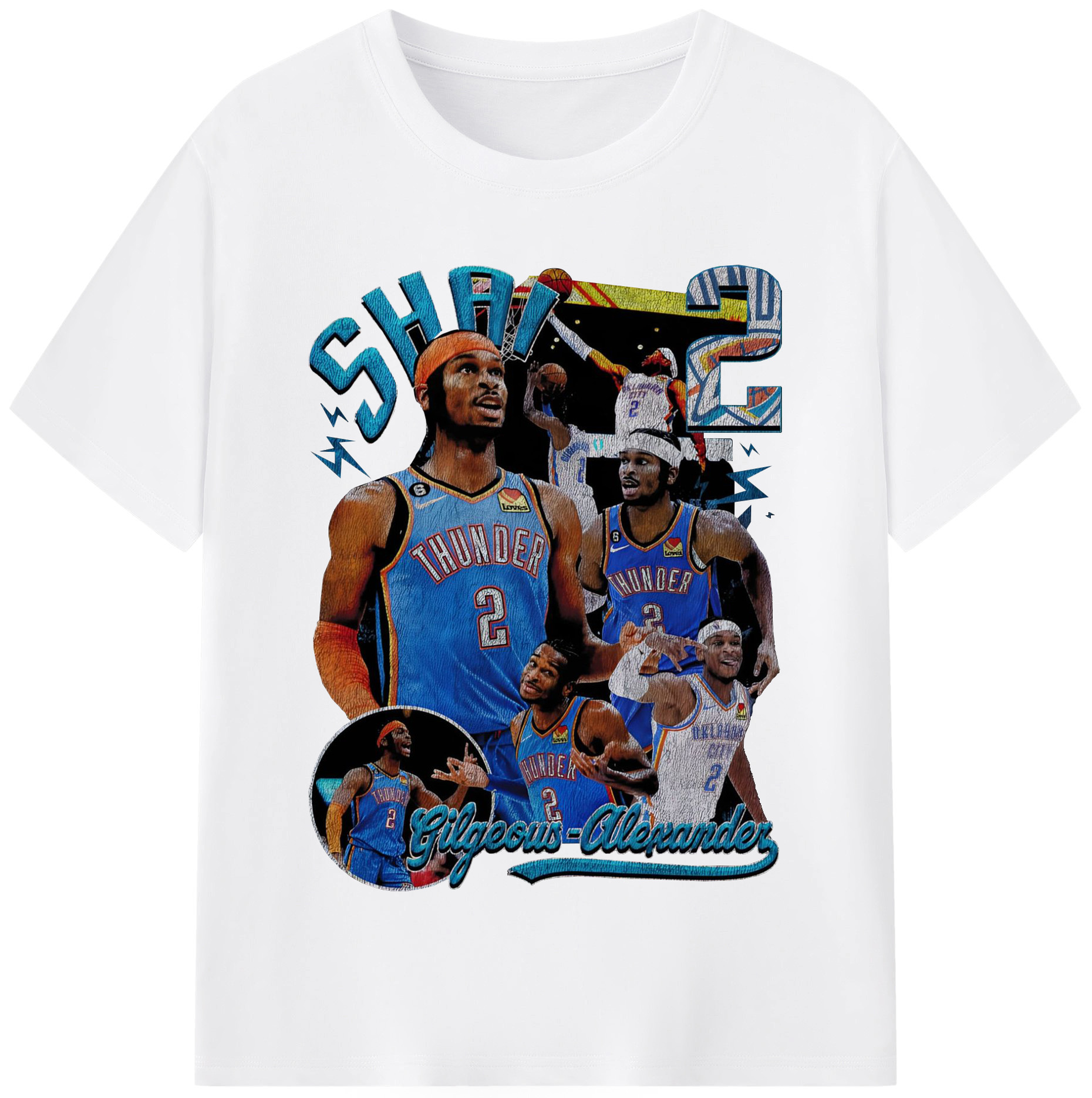 Retro SGA  Thunder Basketball Shirt - 180g Cotton T-Shirt With Front Heat Transfer Print – Soft, Lightweight, Fitted Design – Comfortable Casual Wear For Sports & Everyday Use
