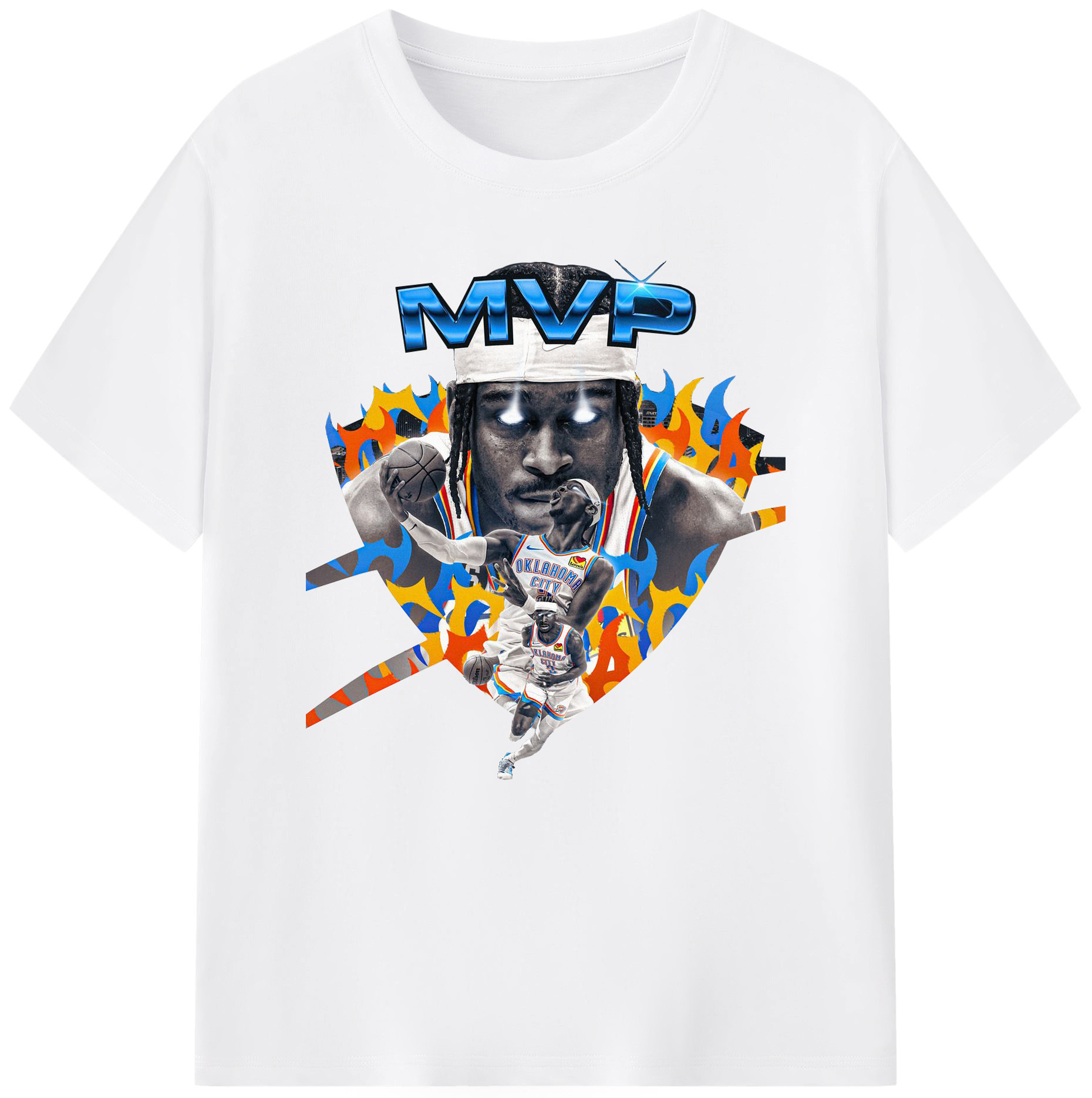SGA MVP Electric Flame Graphic Shirt - 180g Cotton T-Shirt With Front Heat Transfer Print – Soft, Lightweight, Fitted Design – Comfortable Casual Wear For Sports & Everyday Use