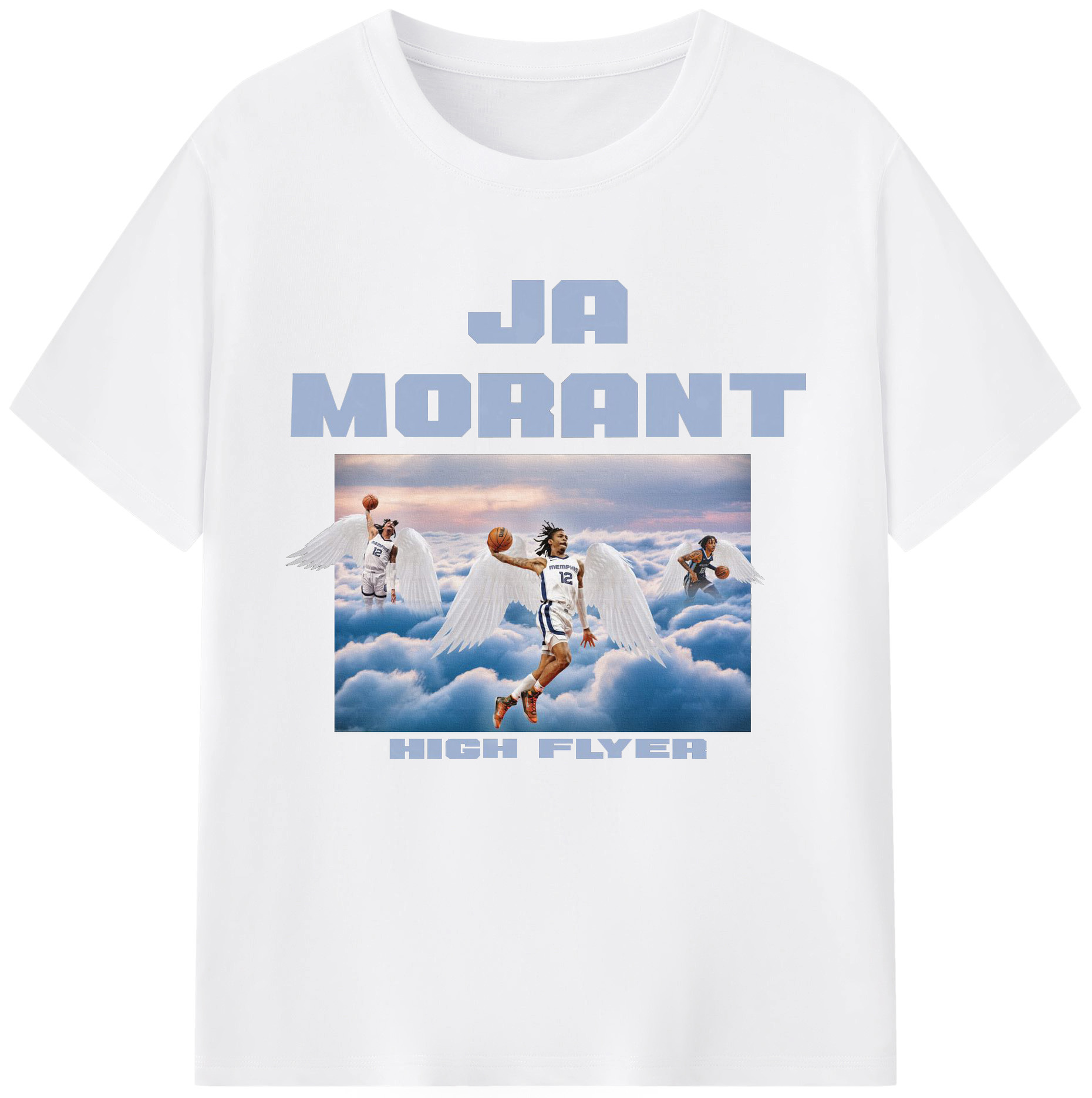 Ja Morant “High Flyer” Angel Wings Shirt - 180g Cotton T-Shirt With Front Heat Transfer Print – Soft, Lightweight, Fitted Design – Comfortable Casual Wear For Sports & Everyday Use