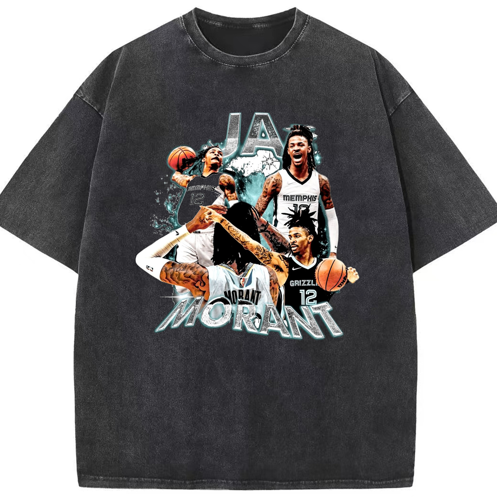 Ja Morant Memphis Grizzlies Vintage Shirt - Washed Vintage Look 230g Cotton Oversized T-Shirt With Front Heat Transfer Print – Soft, Lightweight, Stylish Fit – Comfortable Casual Wear For Sports & Everyday Use