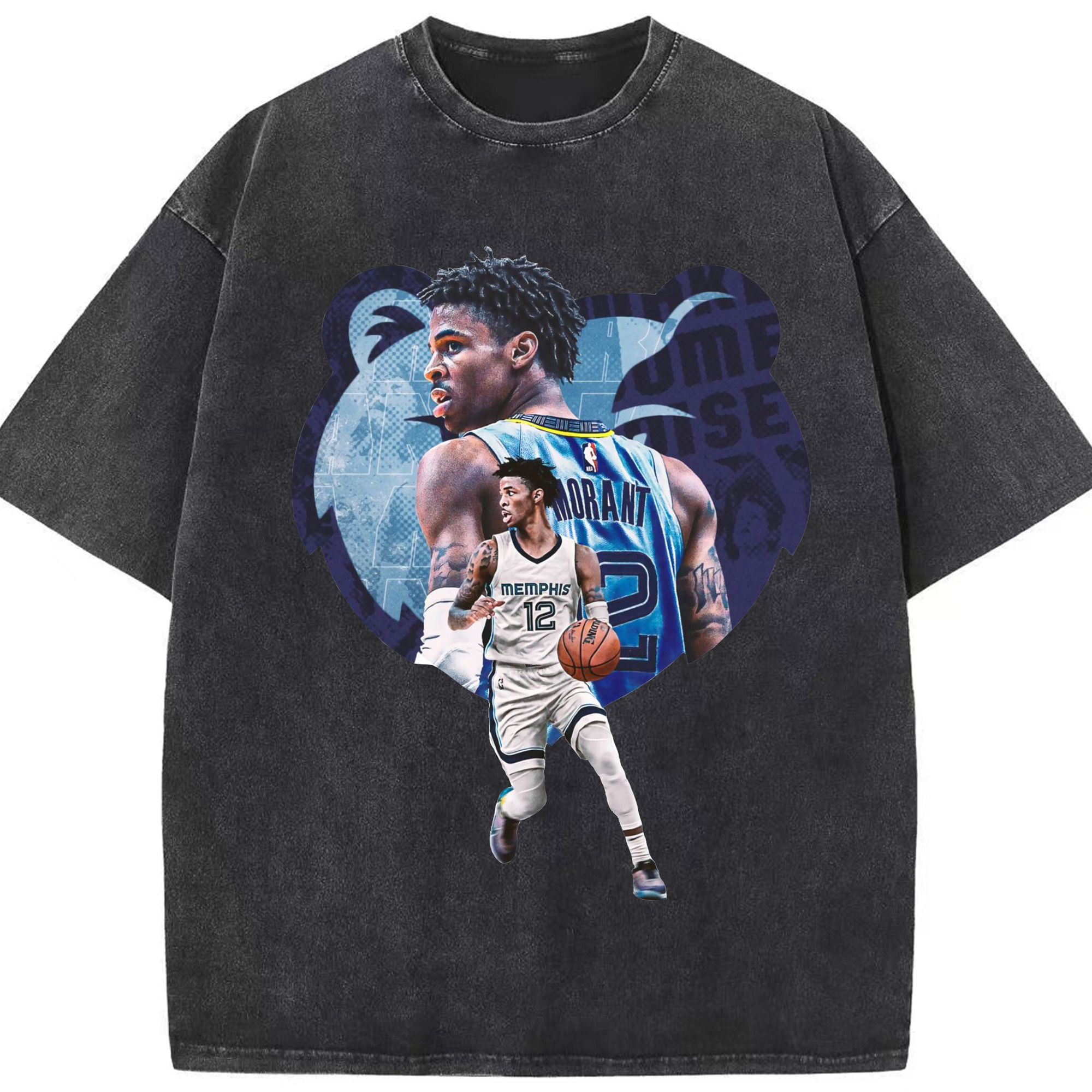 Ja Morant Motion Dribble Graphic Shirt - Washed Vintage Look 230g Cotton Oversized T-Shirt With Front Heat Transfer Print – Soft, Lightweight, Stylish Fit – Comfortable Casual Wear For Sports & Everyday Use