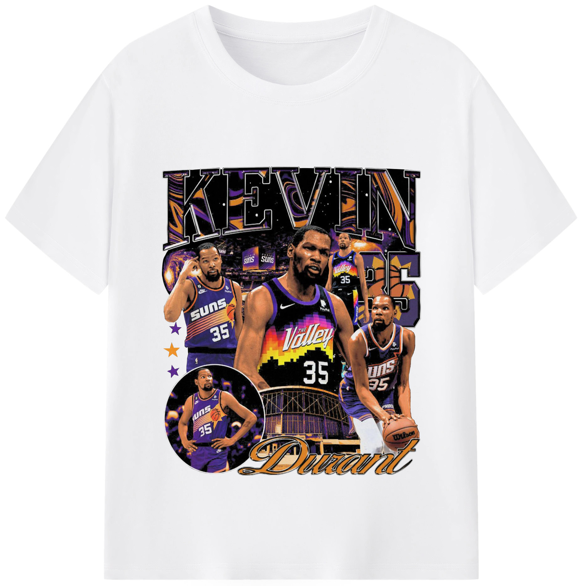 Kevin Durant Phoenix Suns "The Valley" Limited Edition Jersey Shirt - 180g Cotton T-Shirt With Front Heat Transfer Print – Soft, Lightweight, Fitted Design – Comfortable Casual Wear For Sports & Everyday Use