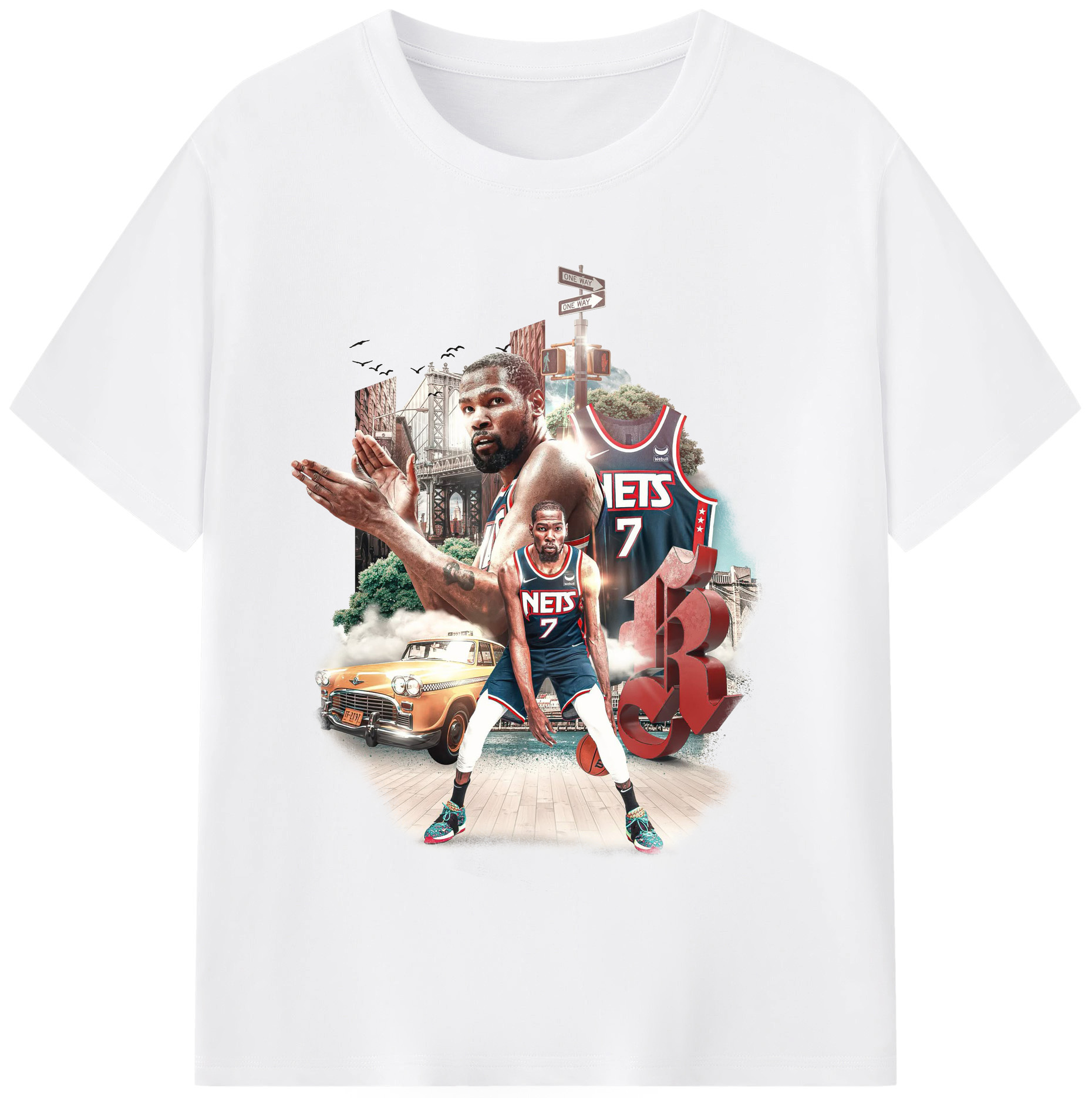 Kevin Durant Brooklyn Nets Limited Edition Jersey Shirt - 180g Cotton T-Shirt With Front Heat Transfer Print – Soft, Lightweight, Fitted Design – Comfortable Casual Wear For Sports & Everyday Use