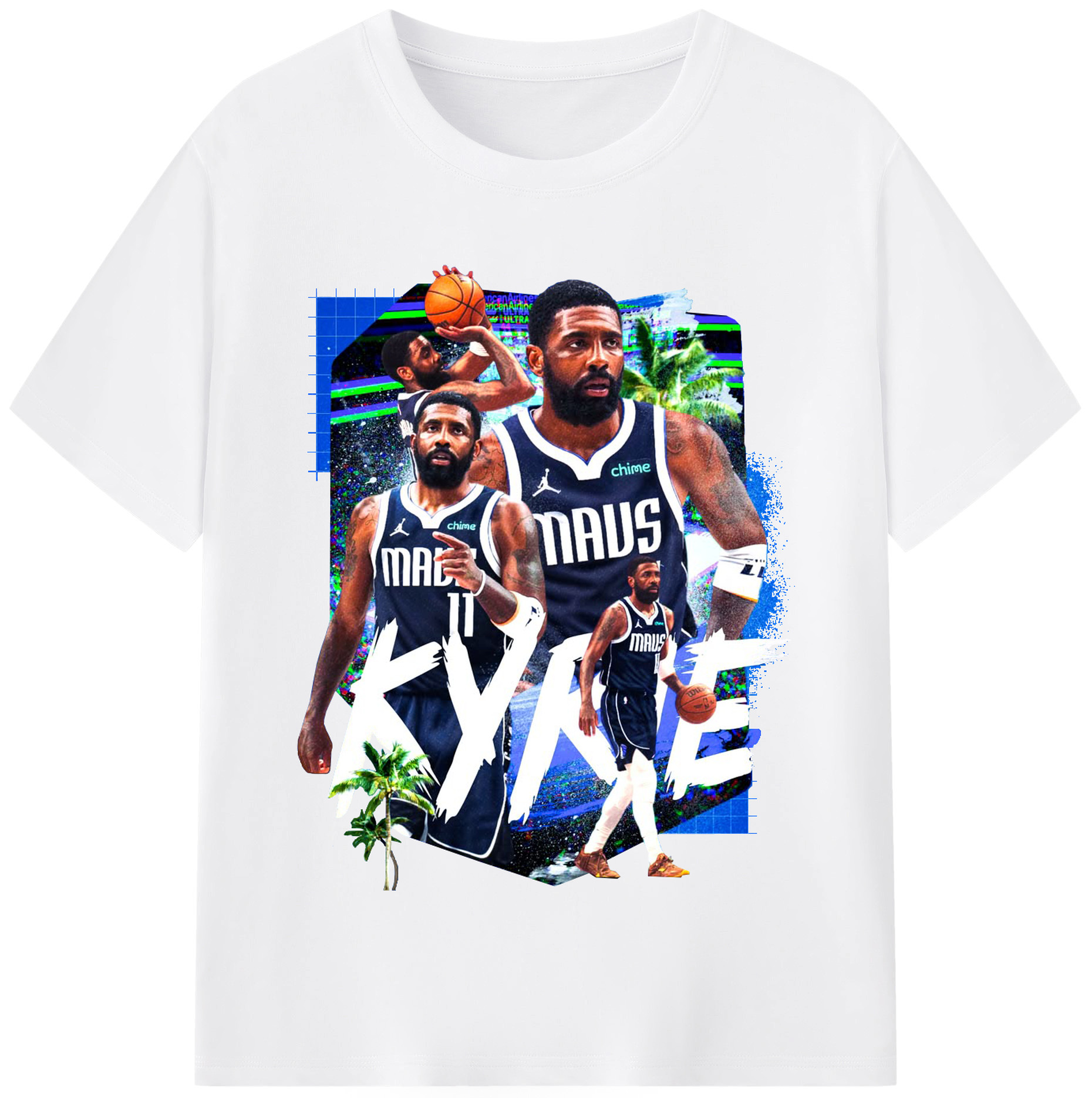 Kyrie Irving Dallas Mavericks  Electronic Graffiti - 180g Cotton T-Shirt With Front Heat Transfer Print – Soft, Lightweight, Fitted Design – Comfortable Casual Wear For Sports & Everyday Use