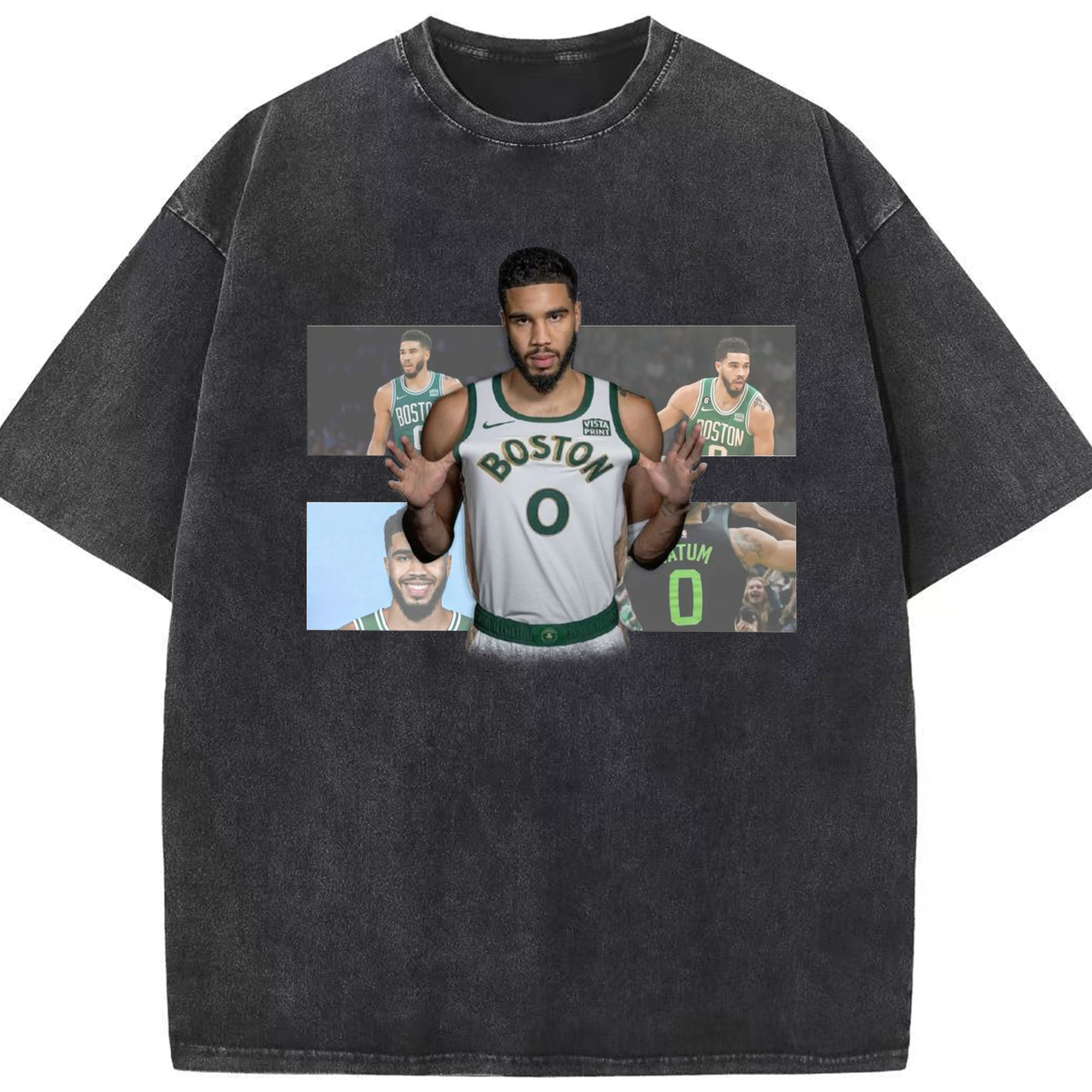 Tatum Signature Graphic Shirt for Celtics Nation - Washed Vintage Look 230g Cotton Oversized T-Shirt With Front Heat Transfer Print – Soft, Lightweight, Stylish Fit – Comfortable Casual Wear For Sports & Everyday Use