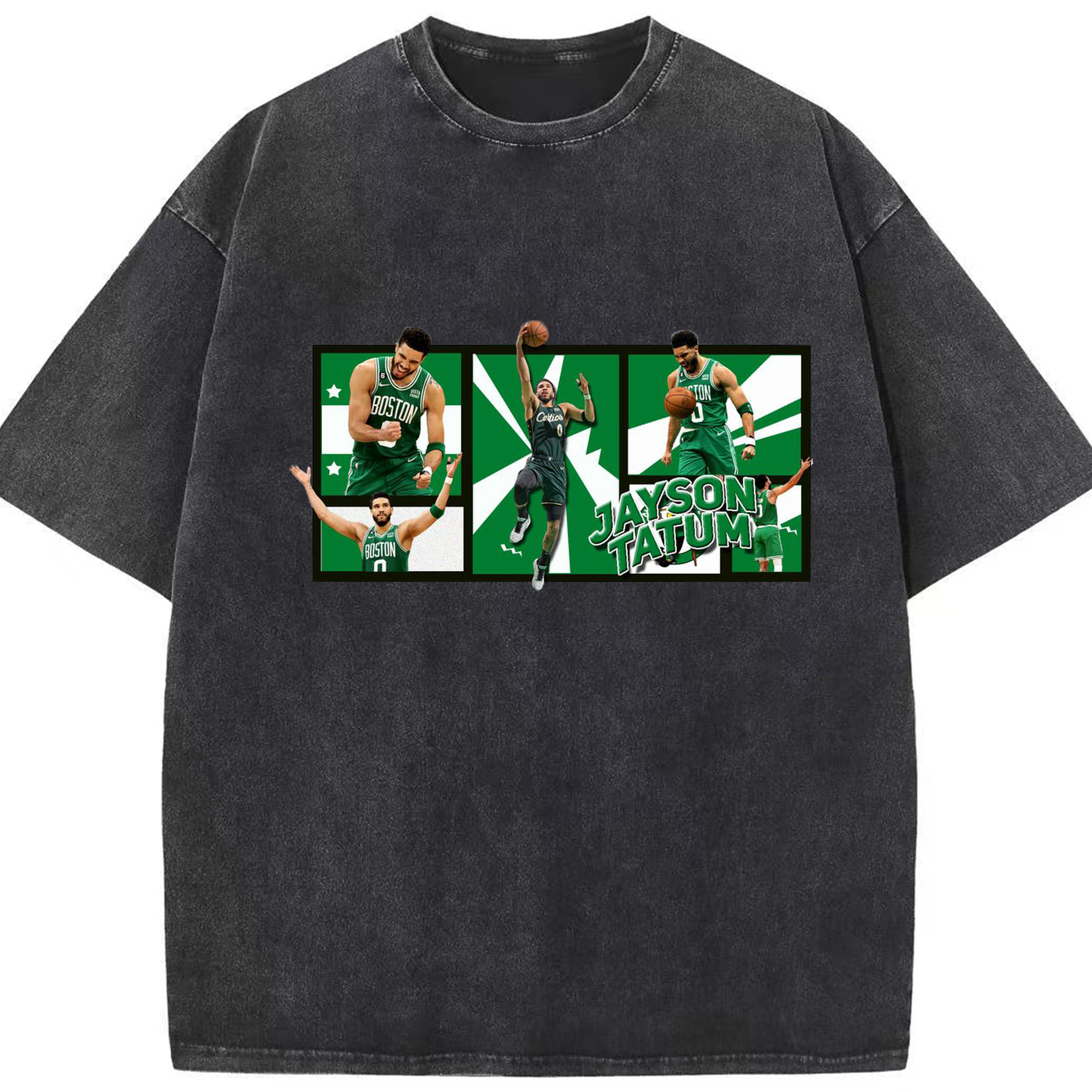 Jayson Tatum Comic Panel Celtics Shirt - Washed Vintage Look 230g Cotton Oversized T-Shirt With Front Heat Transfer Print – Soft, Lightweight, Stylish Fit – Comfortable Casual Wear For Sports & Everyday Use