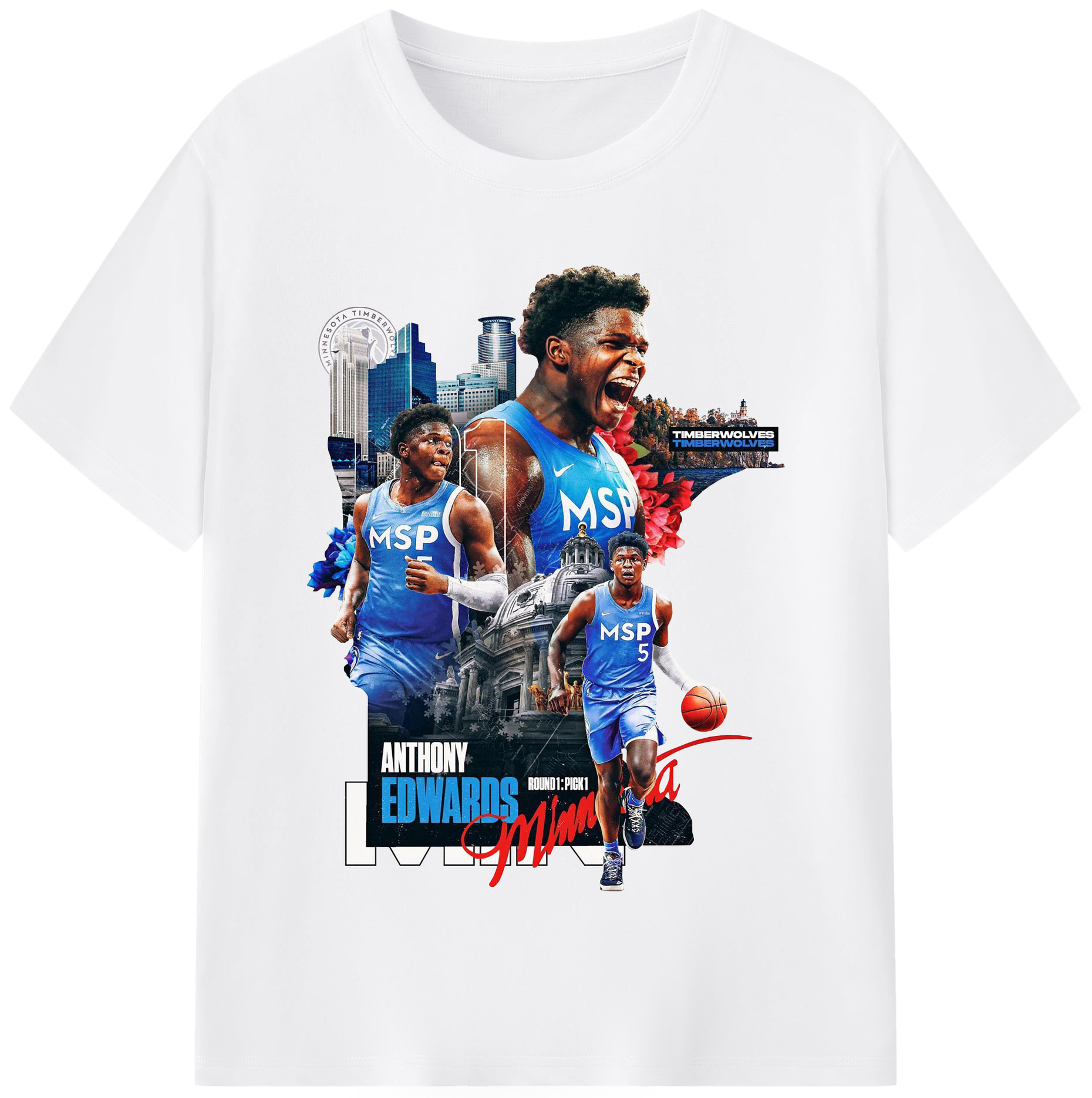 Anthony Edwards  Minnesota Timberwolves City Tribute Shirt - 180g Cotton T-Shirt With Front Heat Transfer Print – Soft, Lightweight, Fitted Design – Comfortable Casual Wear For Sports & Everyday Use