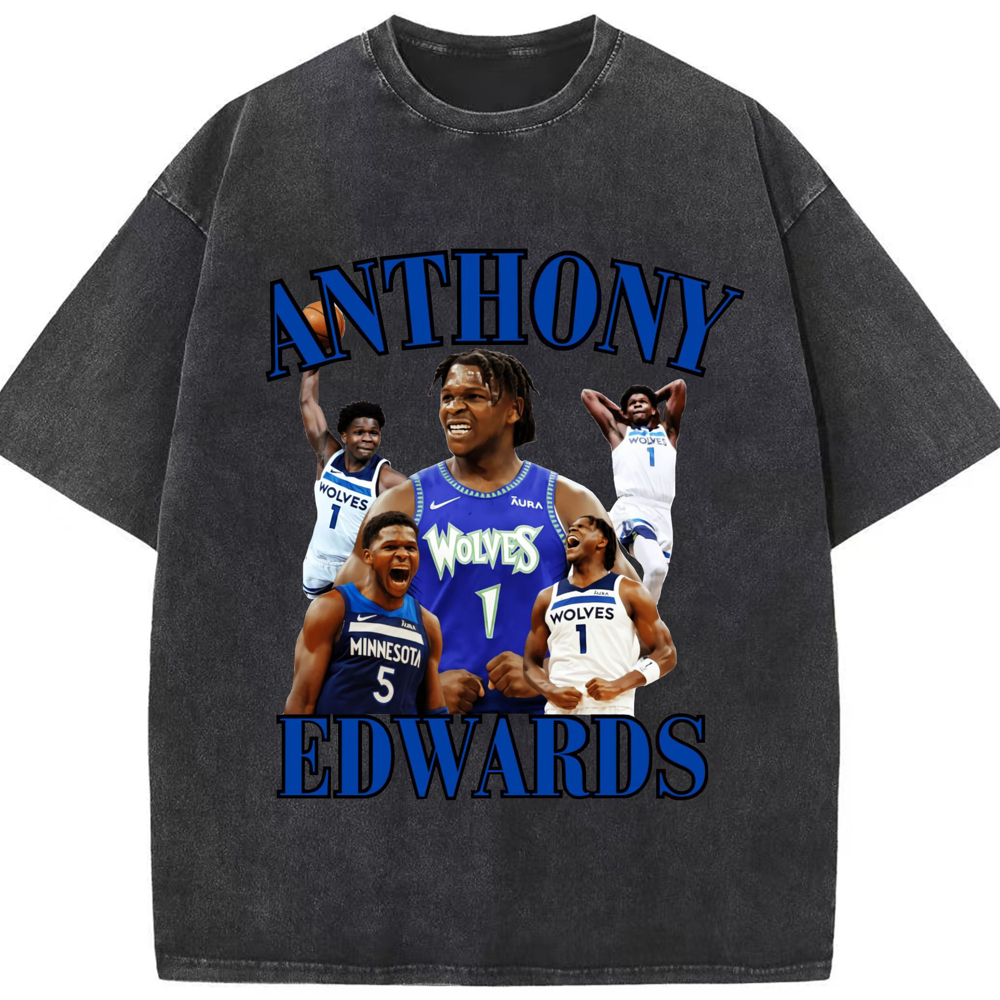Anthony Edwards Wolves Legacy Shirt– Minnesota #1 - Washed Vintage Look 230g Cotton Oversized T-Shirt With Front Heat Transfer Print – Soft, Lightweight, Stylish Fit – Comfortable Casual Wear For Sports & Everyday Use