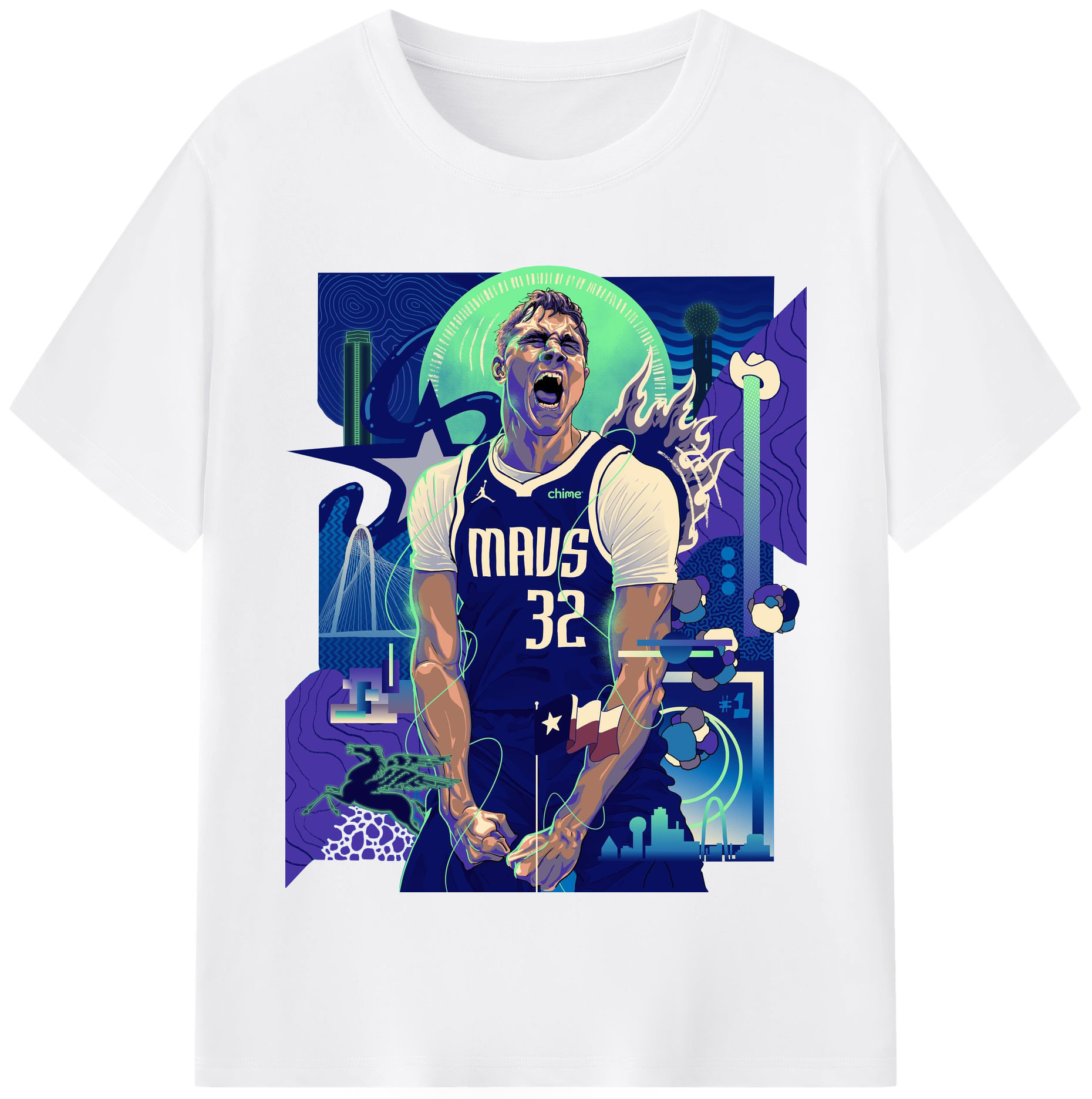 Cooper Flag Mavericks Poster Shirt – Electric Pegasus Energy Art - 180g Cotton T-Shirt With Front Heat Transfer Print – Soft, Lightweight, Fitted Design – Comfortable Casual Wear For Sports & Everyday Use