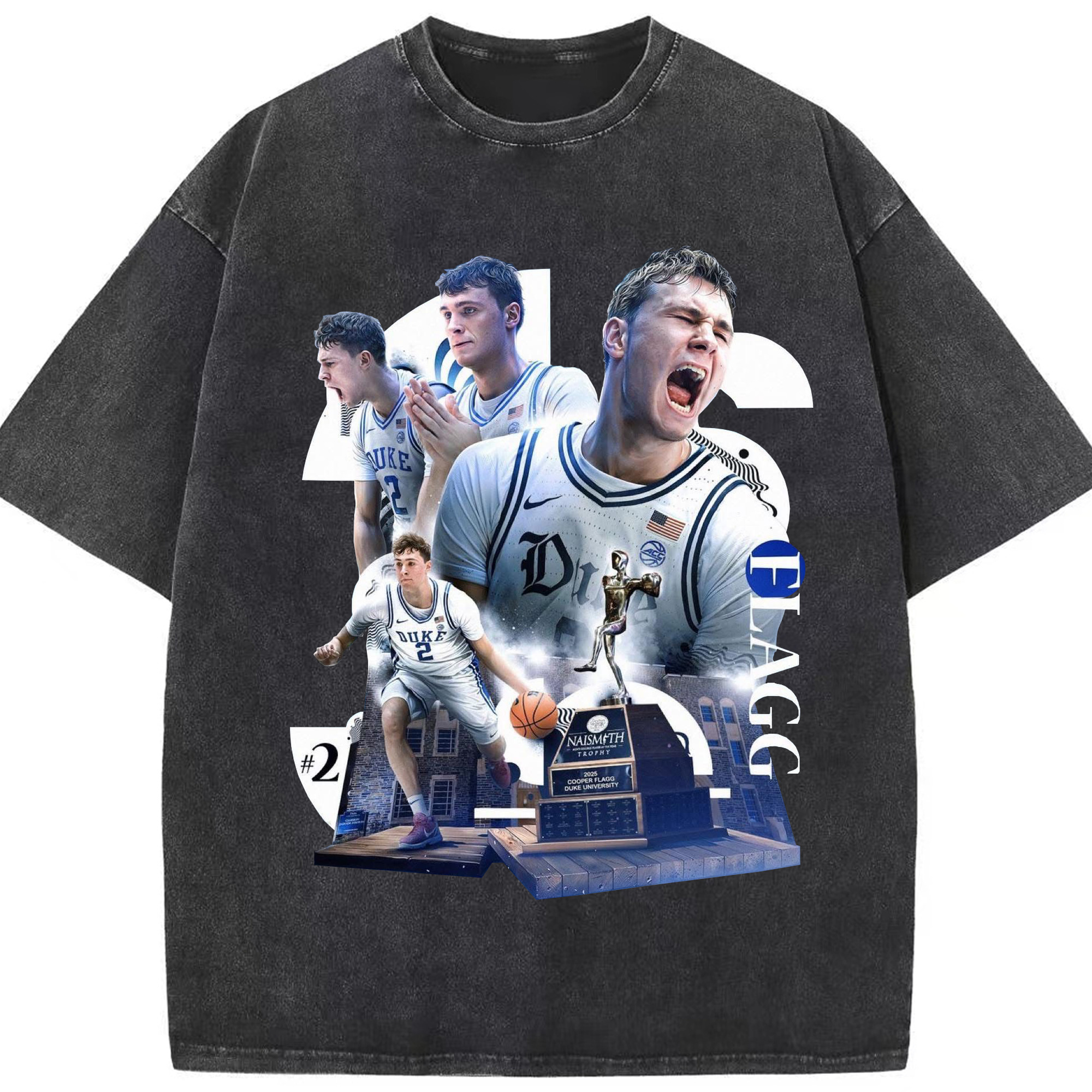 Cooper Flagg NCAA 2025 Player of the Year Shirt - Washed Vintage Look 230g Cotton Oversized T-Shirt With Front Heat Transfer Print – Soft, Lightweight, Stylish Fit – Comfortable Casual Wear For Sports & Everyday Use
