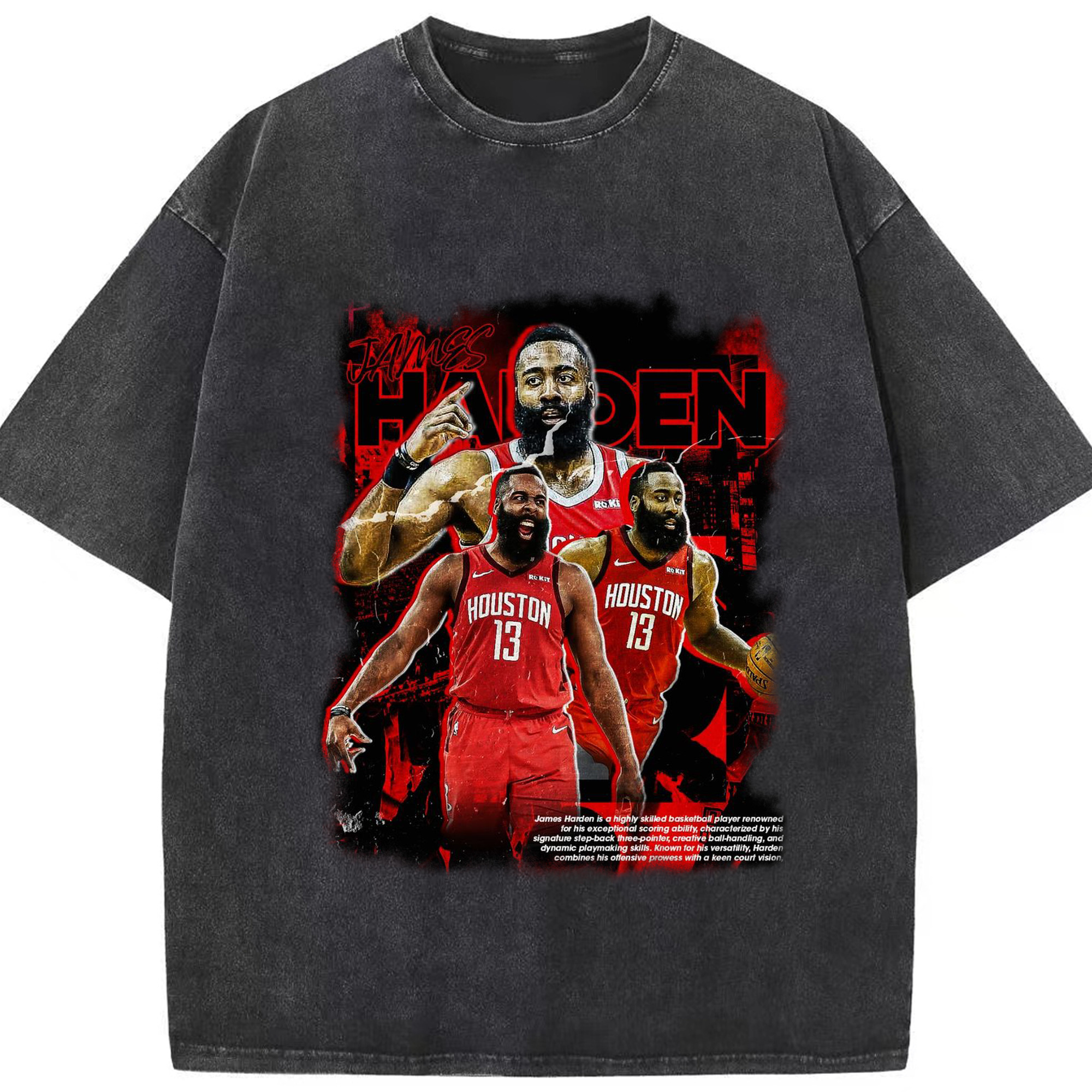 James Harden #13 Houston Rockets MVP Shirt - Washed Vintage Look 230g Cotton Oversized T-Shirt With Front Heat Transfer Print – Soft, Lightweight, Stylish Fit – Comfortable Casual Wear For Sports & Everyday Use