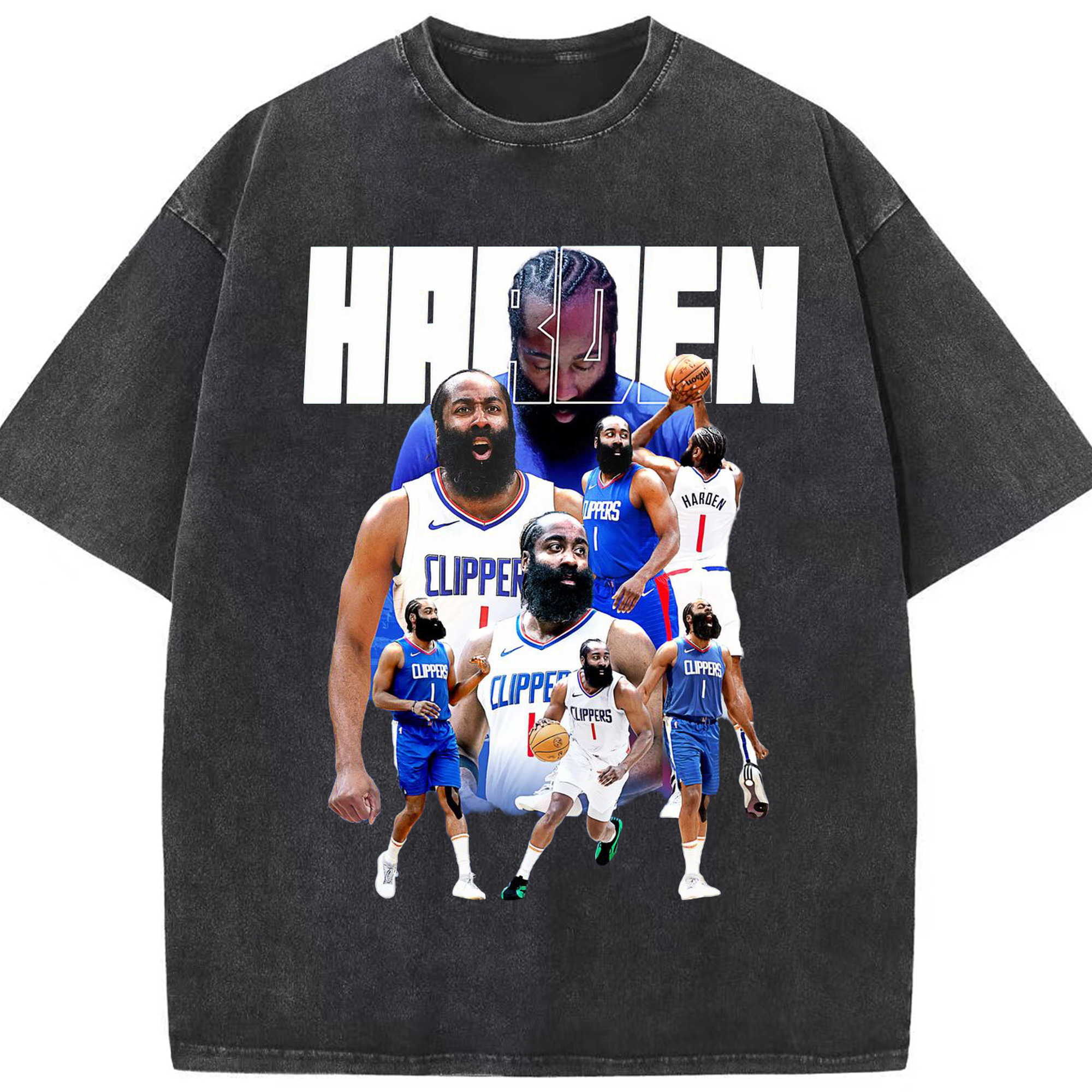 James Harden #1 LA Clippers Shirt - Washed Vintage Look 230g Cotton Oversized T-Shirt With Front Heat Transfer Print – Soft, Lightweight, Stylish Fit – Comfortable Casual Wear For Sports & Everyday Use