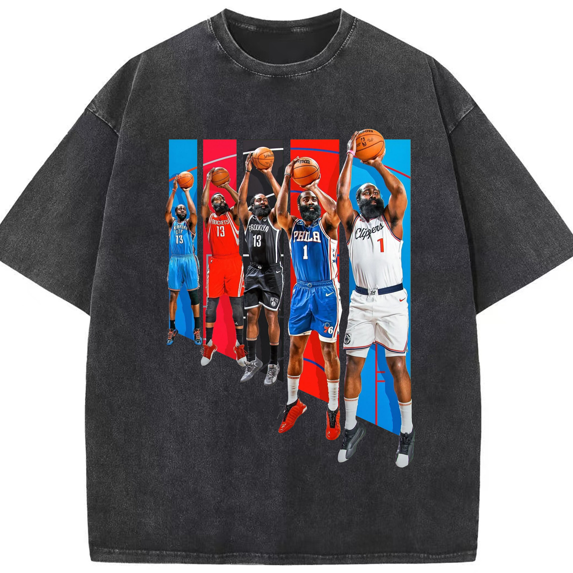 Harden Shooting Form History All Time Great NBA Shirt - Washed Vintage Look 230g Cotton Oversized T-Shirt With Front Heat Transfer Print – Soft, Lightweight, Stylish Fit – Comfortable Casual Wear For Sports & Everyday Use