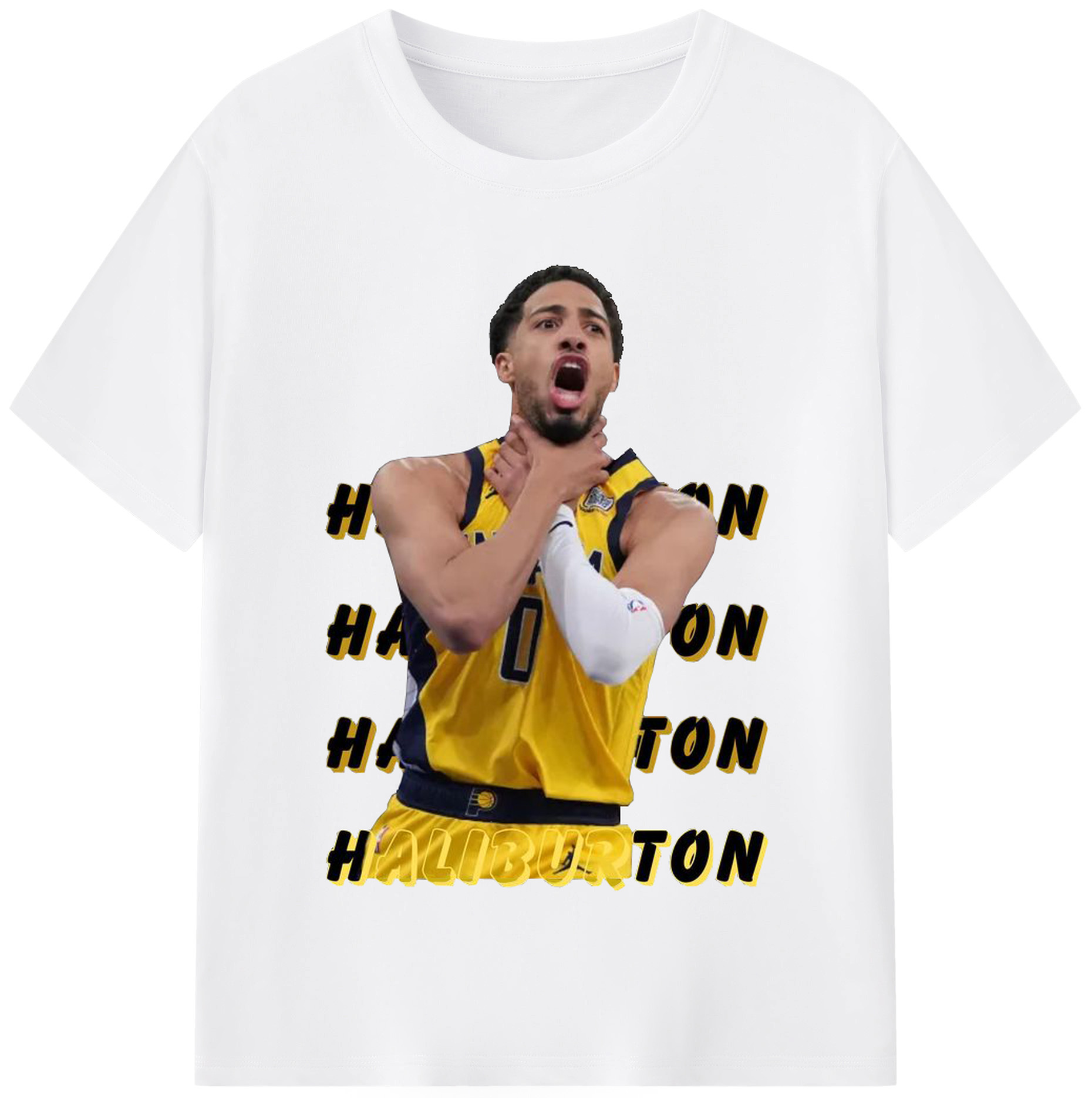Tyrese Haliburton's neck-choking celebration - 180g Cotton T-Shirt With Front Heat Transfer Print – Soft, Lightweight, Fitted Design – Comfortable Casual Wear For Sports & Everyday Use