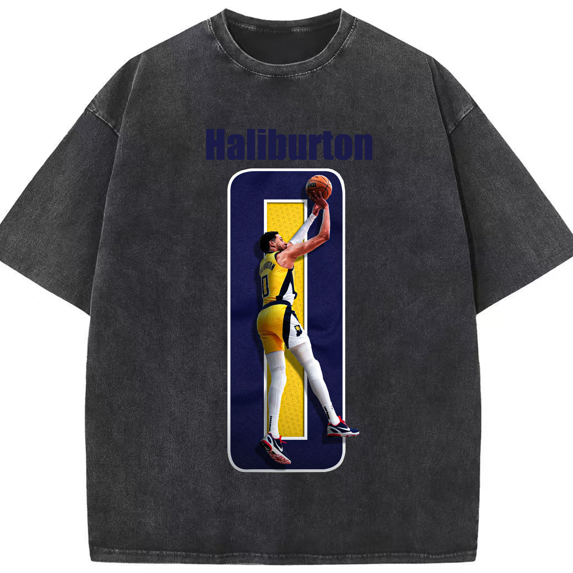Haliburton #0 Custom Graphic Shirt - Washed Vintage Look 230g Cotton Oversized T-Shirt With Front Heat Transfer Print – Soft, Lightweight, Stylish Fit – Comfortable Casual Wear For Sports & Everyday Use