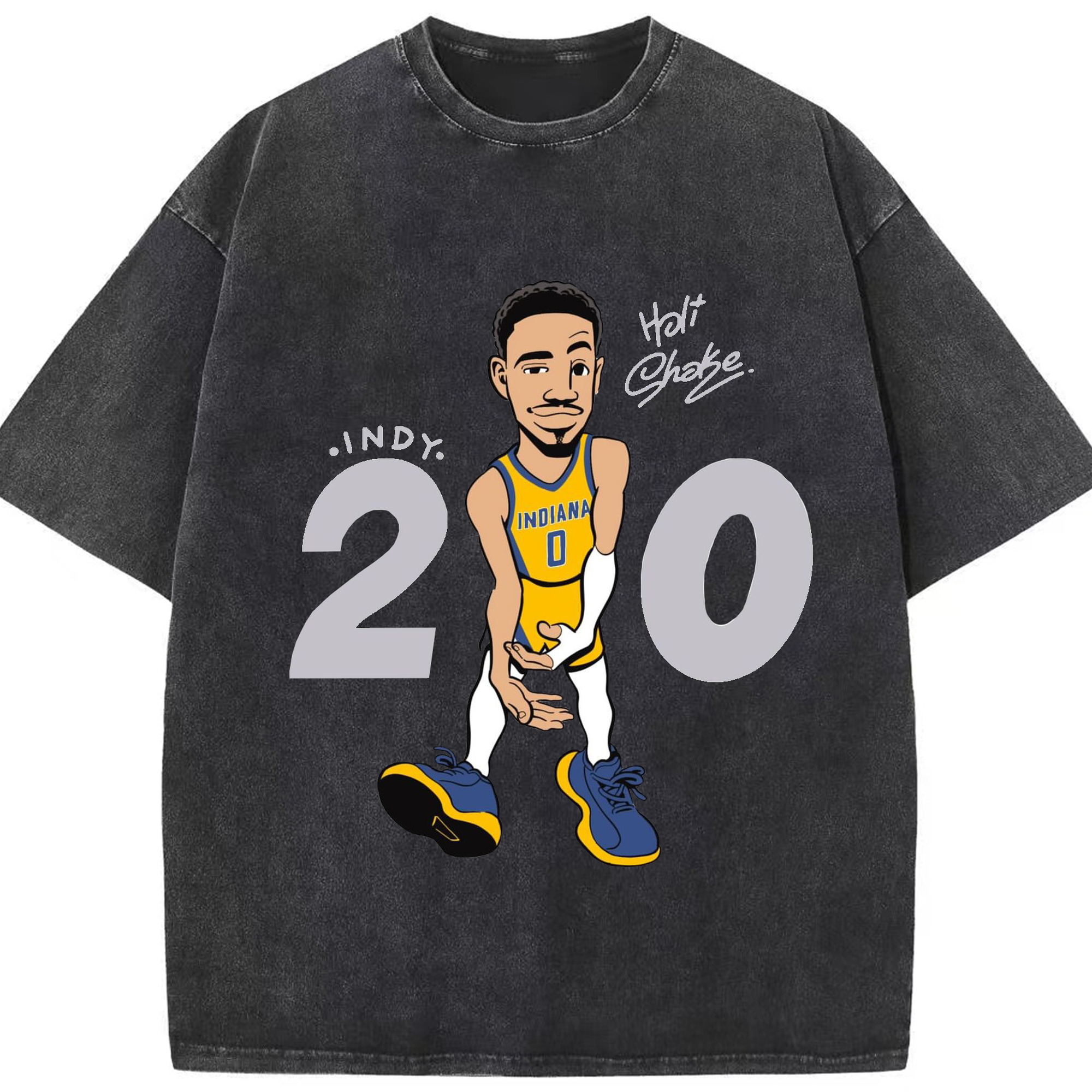 Tyrese Halliburton cartoon character - Washed Vintage Look 230g Cotton Oversized T-Shirt With Front Heat Transfer Print – Soft, Lightweight, Stylish Fit – Comfortable Casual Wear For Sports & Everyday Use