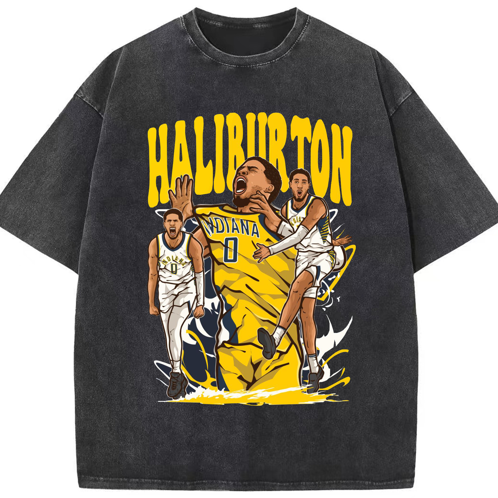 Tyrese Halliburton comic book style - Washed Vintage Look 230g Cotton Oversized T-Shirt With Front Heat Transfer Print – Soft, Lightweight, Stylish Fit – Comfortable Casual Wear For Sports & Everyday Use