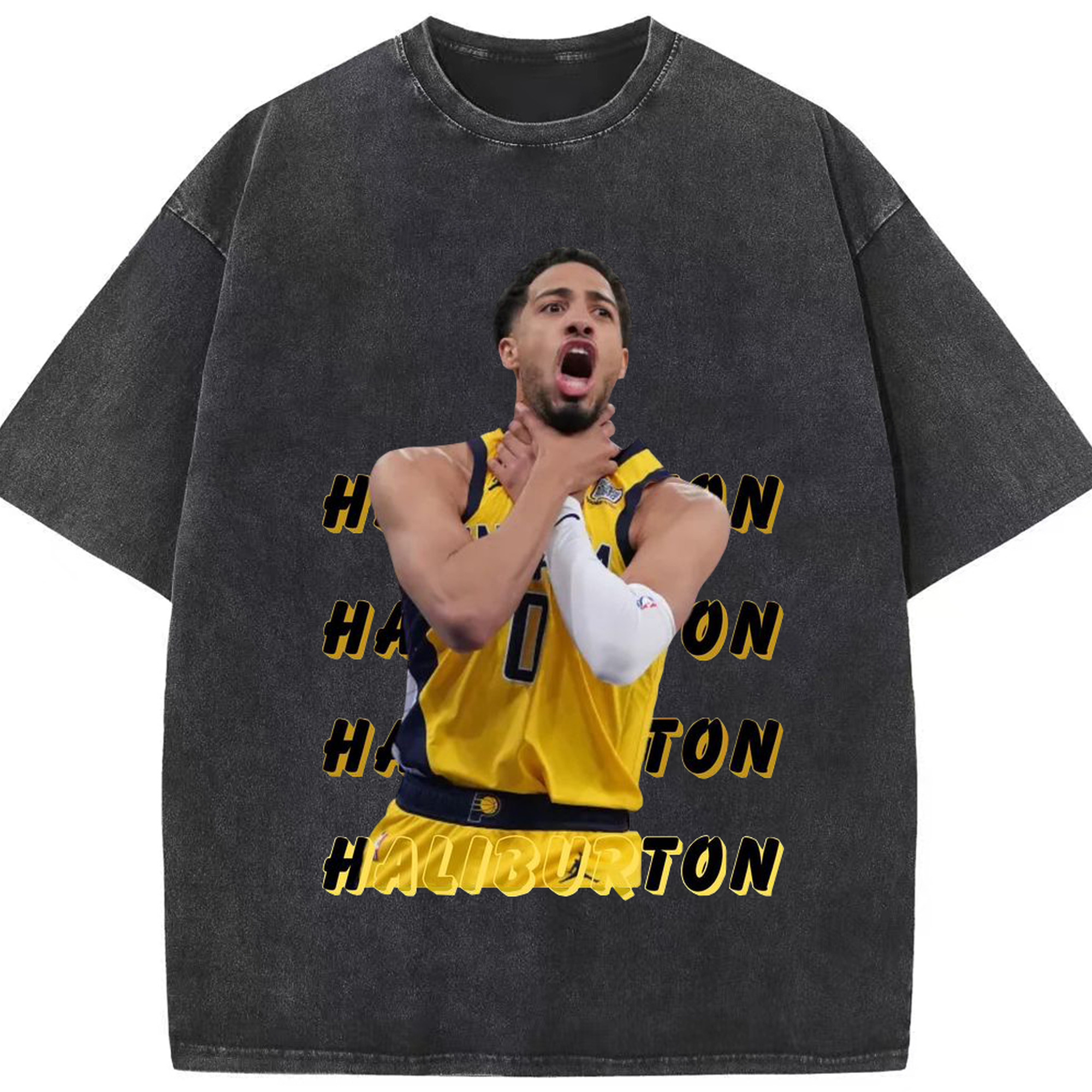 Tyrese Haliburton's neck-choking celebration - Washed Vintage Look 230g Cotton Oversized T-Shirt With Front Heat Transfer Print – Soft, Lightweight, Stylish Fit – Comfortable Casual Wear For Sports & Everyday Use