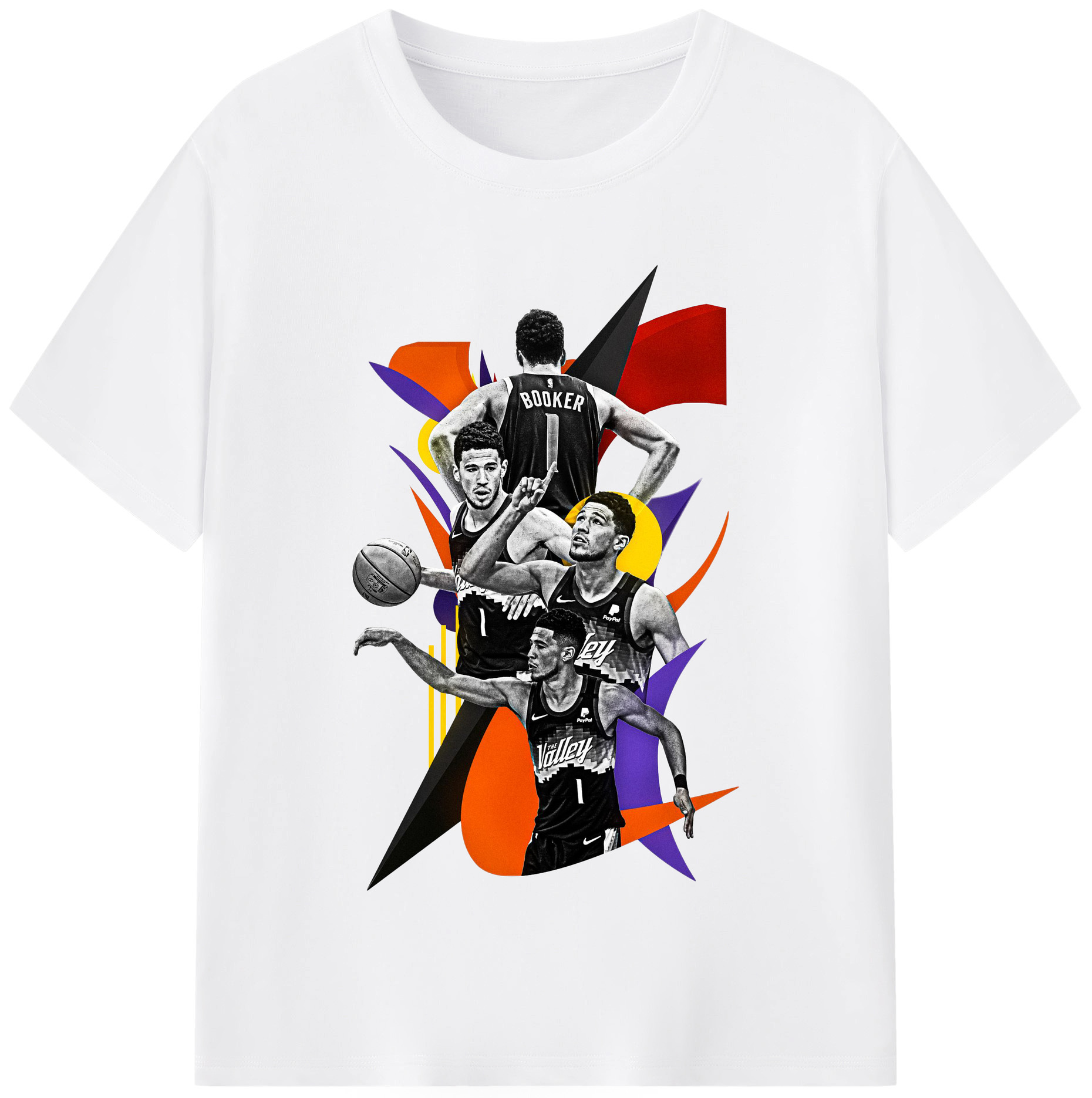 Devin Booker Collage Art Shirt - 180g Cotton T-Shirt With Front Heat Transfer Print – Soft, Lightweight, Fitted Design – Comfortable Casual Wear For Sports & Everyday Use