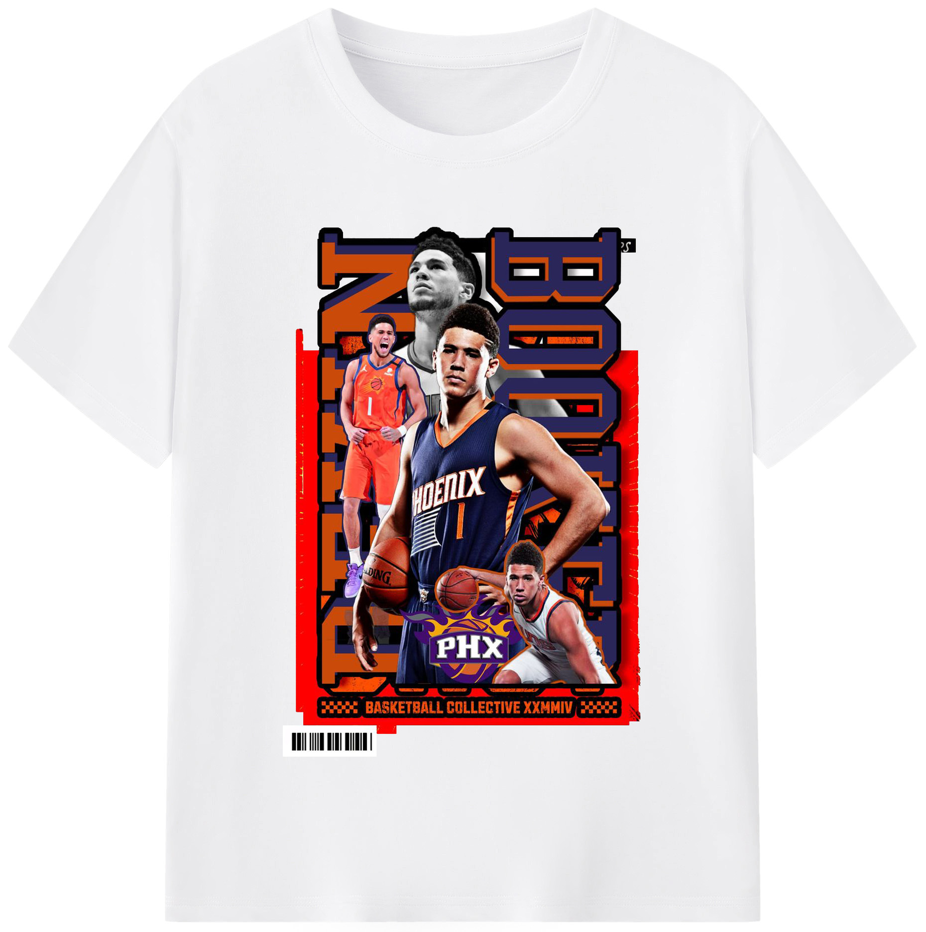 Retro PHX Devin Booker Basketball Card Shirt - 180g Cotton T-Shirt With Front Heat Transfer Print – Soft, Lightweight, Fitted Design – Comfortable Casual Wear For Sports & Everyday Use