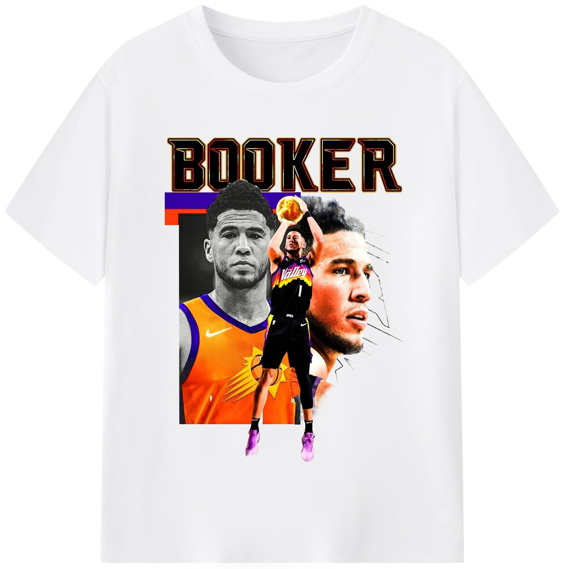 Devin Booker Jump Shot Poster Shirt - 180g Cotton T-Shirt With Front Heat Transfer Print – Soft, Lightweight, Fitted Design – Comfortable Casual Wear For Sports & Everyday Use