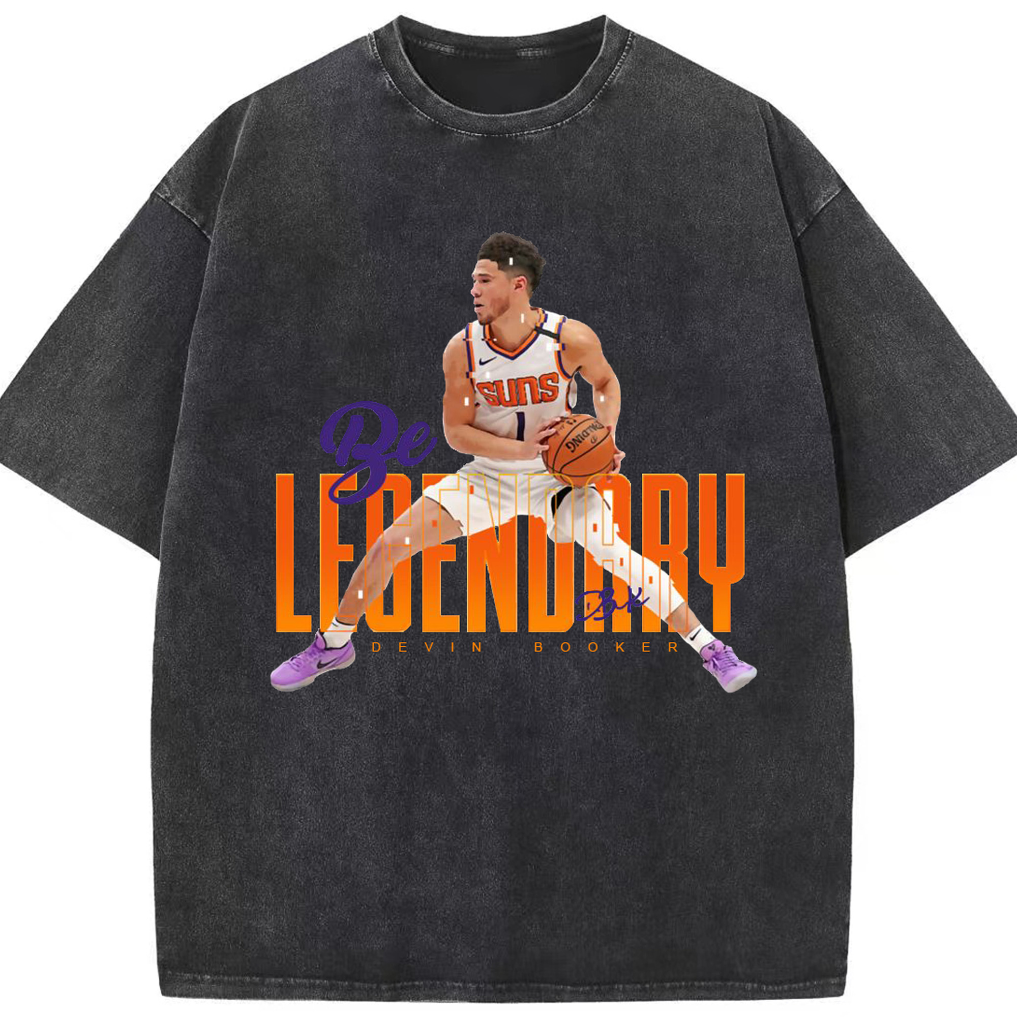 Devin Booker "Be Legendary" Shirt - Washed Vintage Look 230g Cotton Oversized T-Shirt With Front Heat Transfer Print – Soft, Lightweight, Stylish Fit – Comfortable Casual Wear For Sports & Everyday Use