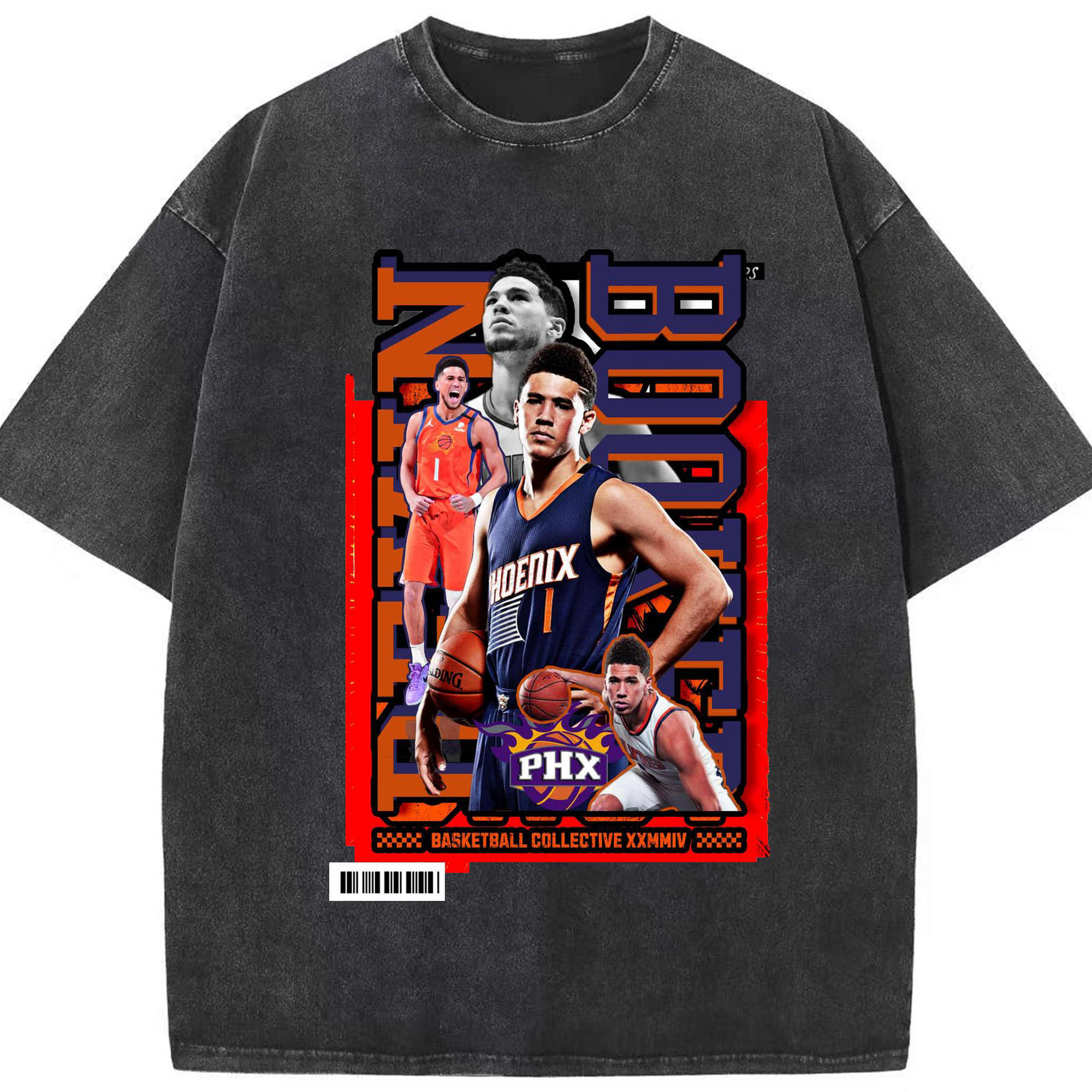 Retro PHX Devin Booker Basketball Card Shirt - Washed Vintage Look 230g Cotton Oversized T-Shirt With Front Heat Transfer Print – Soft, Lightweight, Stylish Fit – Comfortable Casual Wear For Sports & Everyday Use