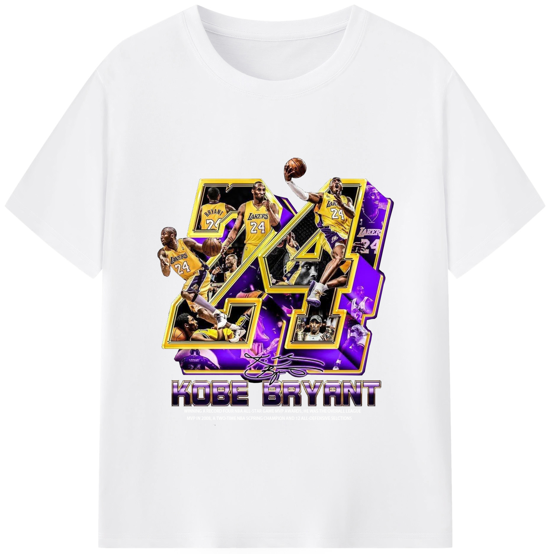Kobe Bryant No. 24 close-up - 180g Cotton T-Shirt With Front Heat Transfer Print – Soft, Lightweight, Fitted Design – Comfortable Casual Wear For Sports & Everyday Use