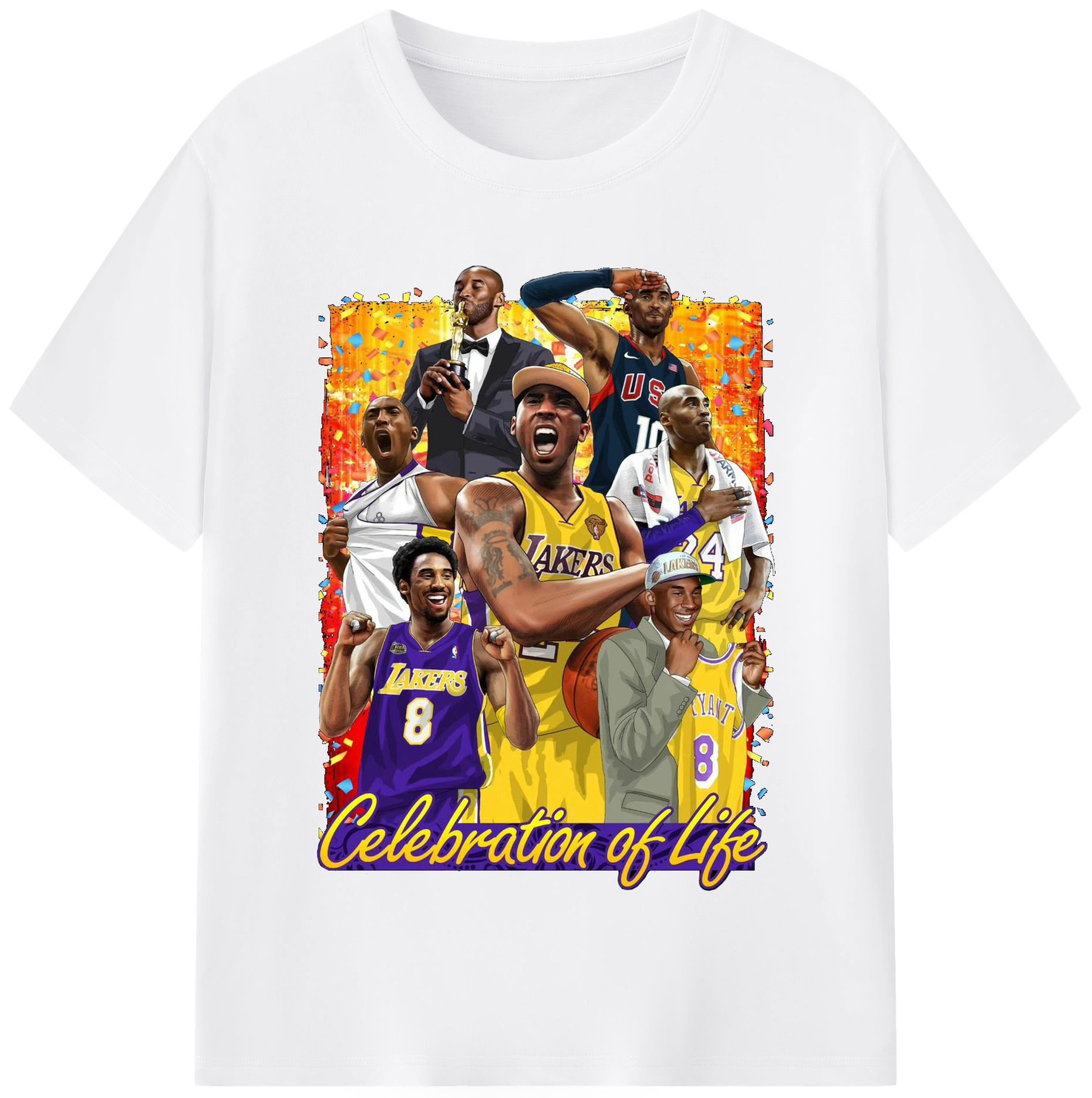Kobe Bryant Life Celebration Shirt - 180g Cotton T-Shirt With Front Heat Transfer Print – Soft, Lightweight, Fitted Design – Comfortable Casual Wear For Sports & Everyday Use