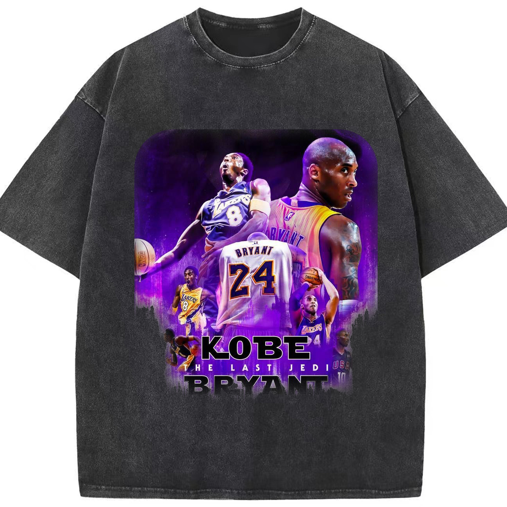 Kobe Bryant "The Last Jedi" Limited Edition Shirt - Washed Vintage Look 230g Cotton Oversized T-Shirt With Front Heat Transfer Print – Soft, Lightweight, Stylish Fit – Comfortable Casual Wear For Sports & Everyday Use