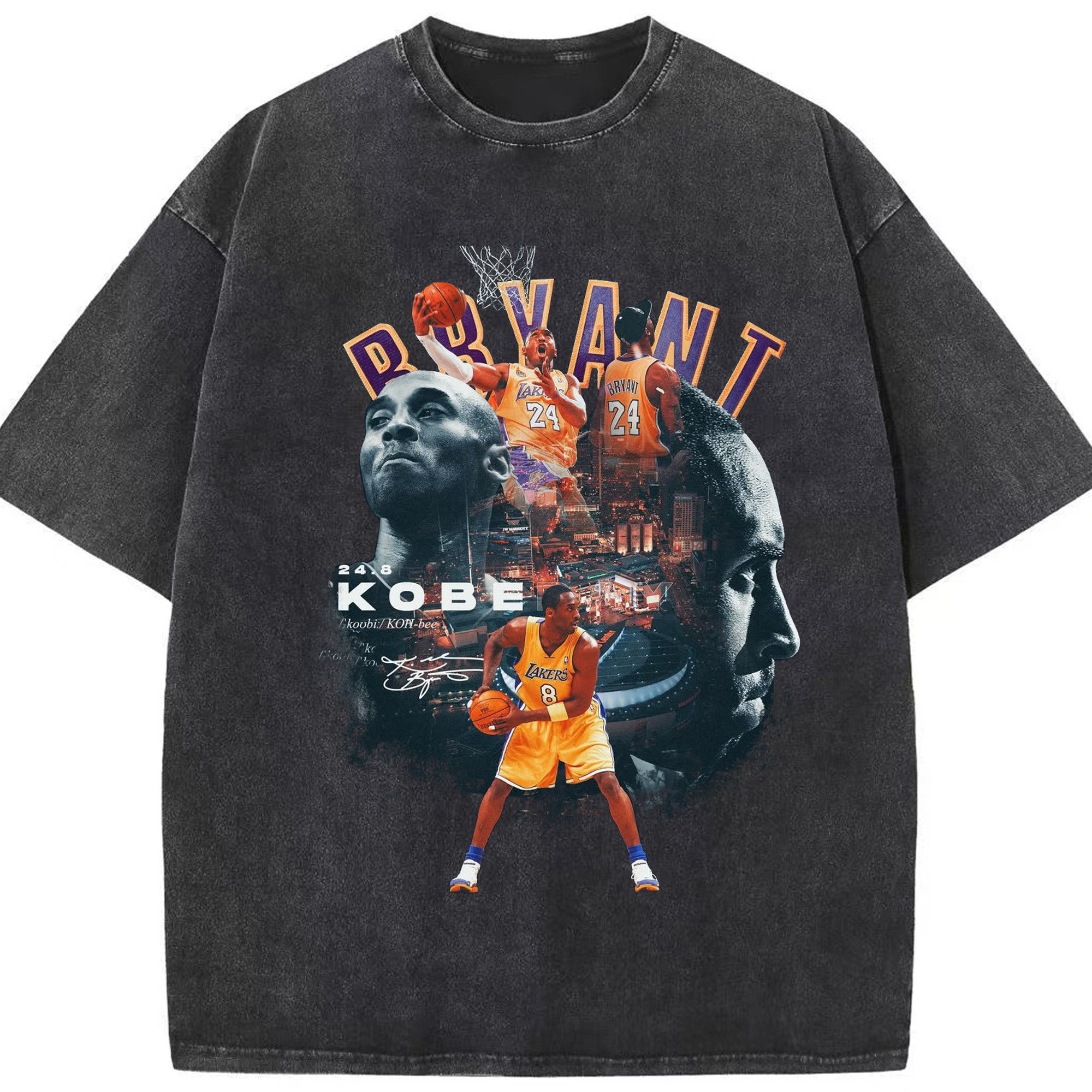 Honor the Black Mamba Lakers Limited Edition - Washed Vintage Look 230g Cotton Oversized T-Shirt With Front Heat Transfer Print – Soft, Lightweight, Stylish Fit – Comfortable Casual Wear For Sports & Everyday Use