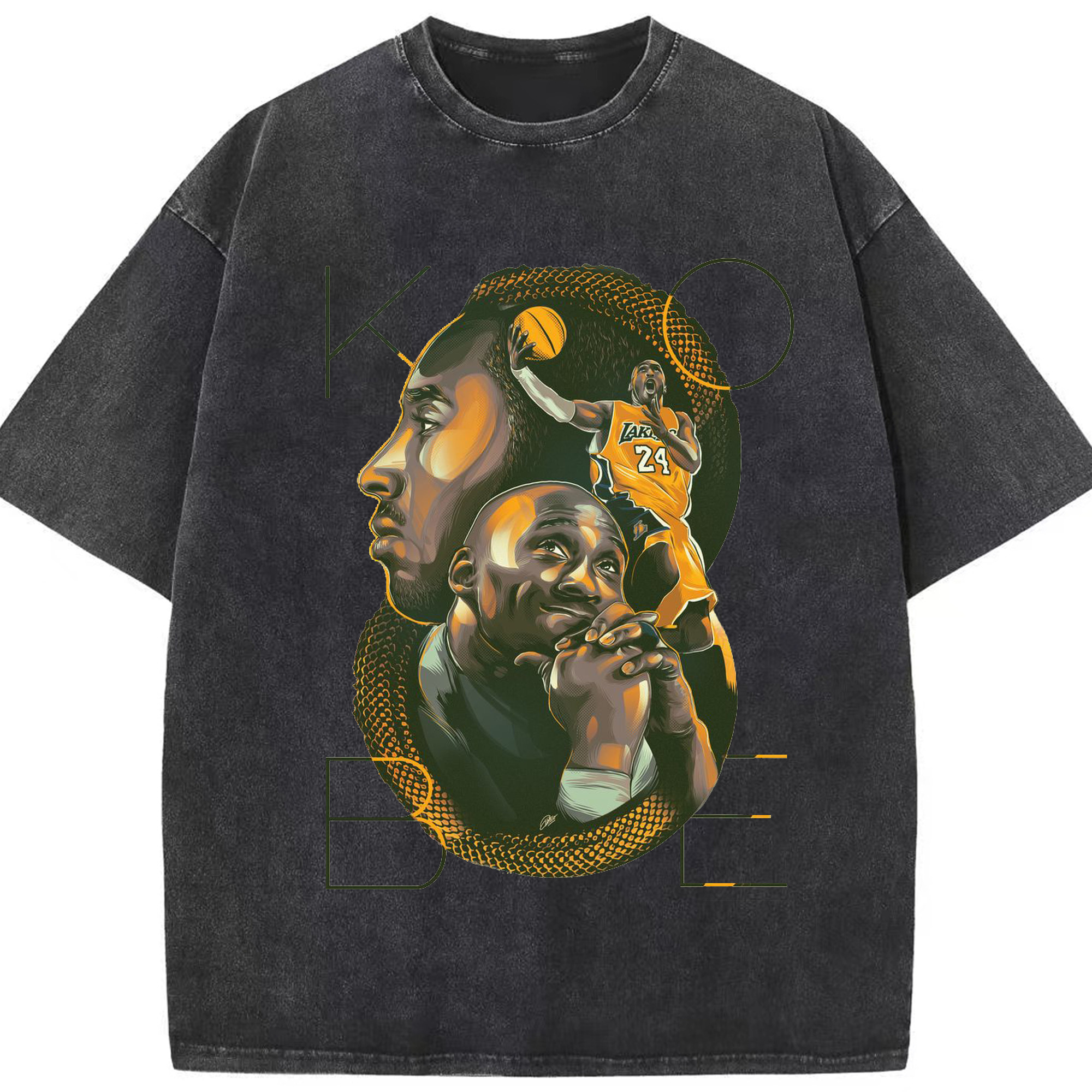Kobe Bryant “Mamba Mentality” Tribute Shirt - Washed Vintage Look 230g Cotton Oversized T-Shirt With Front Heat Transfer Print – Soft, Lightweight, Stylish Fit – Comfortable Casual Wear For Sports & Everyday Use