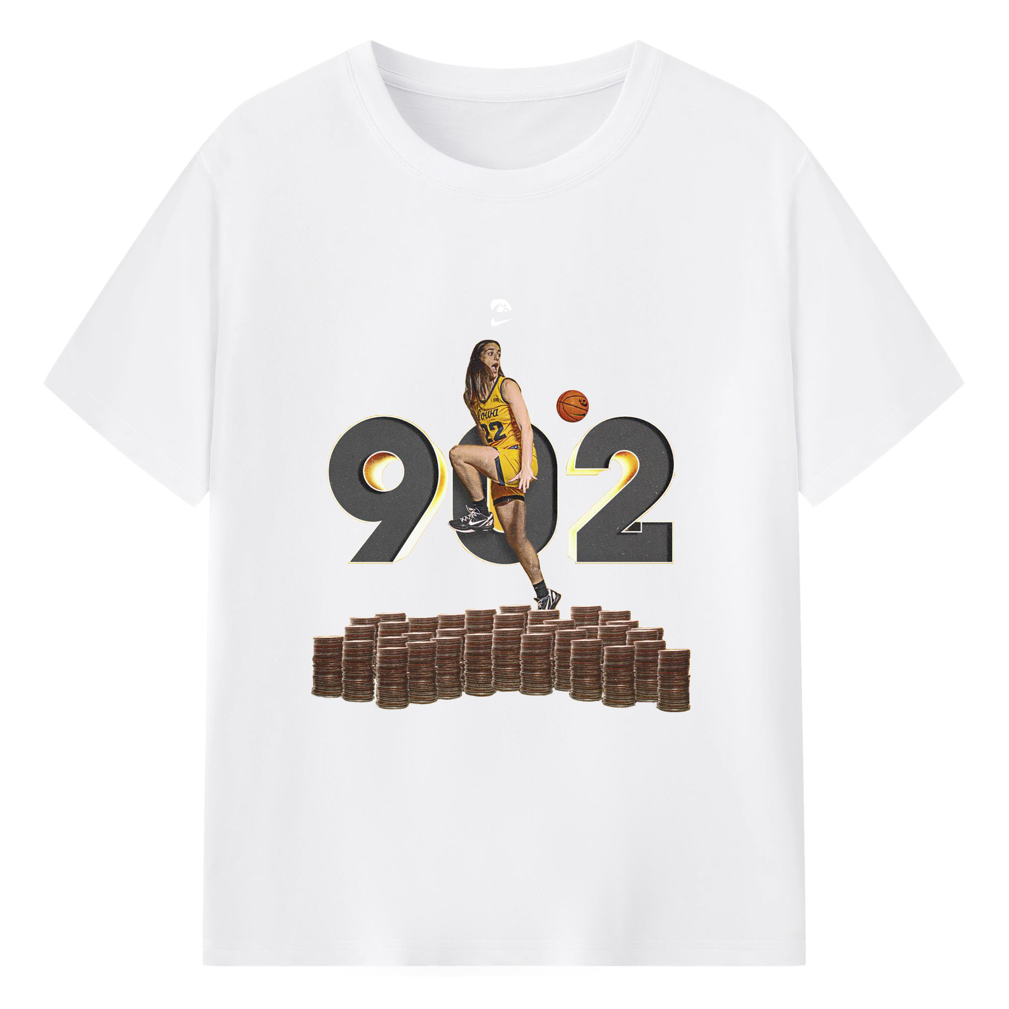 Caitlin Clark 902 Points NCAA Record Graphic - 180g Cotton T-Shirt With Front Heat Transfer Print – Soft, Lightweight, Fitted Design – Comfortable Casual Wear For Sports & Everyday Use