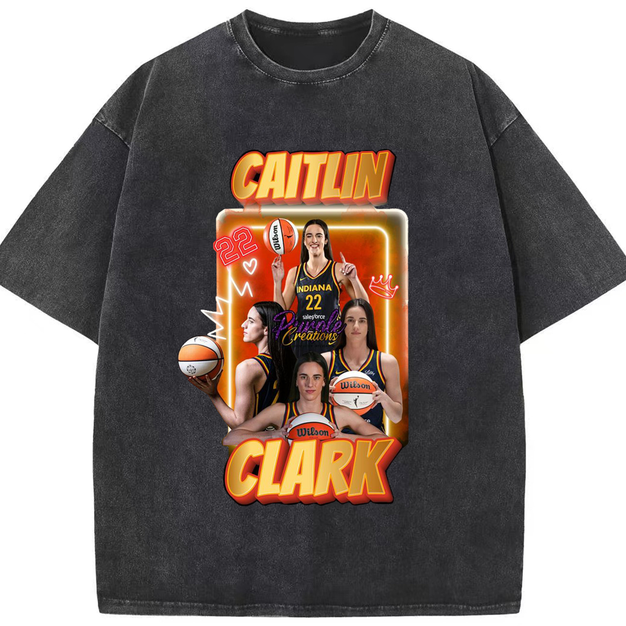 Caitlin Clark #22 WNBA Indiana Fever Vintage Style Graphic - Washed Vintage Look 230g Cotton Oversized T-Shirt With Front Heat Transfer Print – Soft, Lightweight, Stylish Fit – Comfortable Casual Wear For Sports & Everyday Use