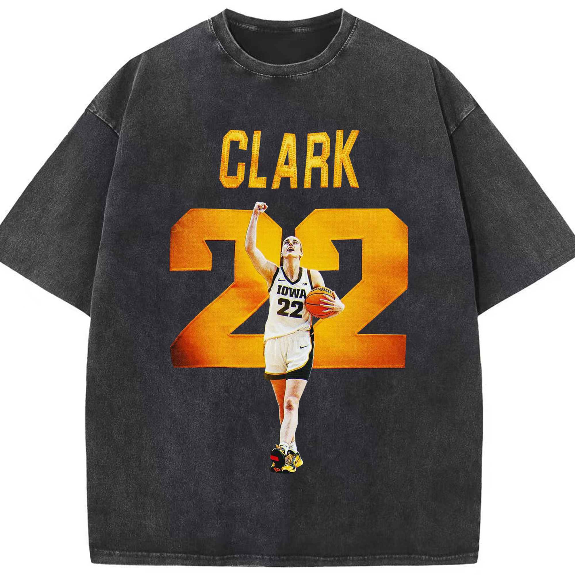 Caitlin Clark #22 Iowa Hawkeyes College Basketball Tee - Washed Vintage Look 230g Cotton Oversized T-Shirt With Front Heat Transfer Print – Soft, Lightweight, Stylish Fit – Comfortable Casual Wear For Sports & Everyday Use