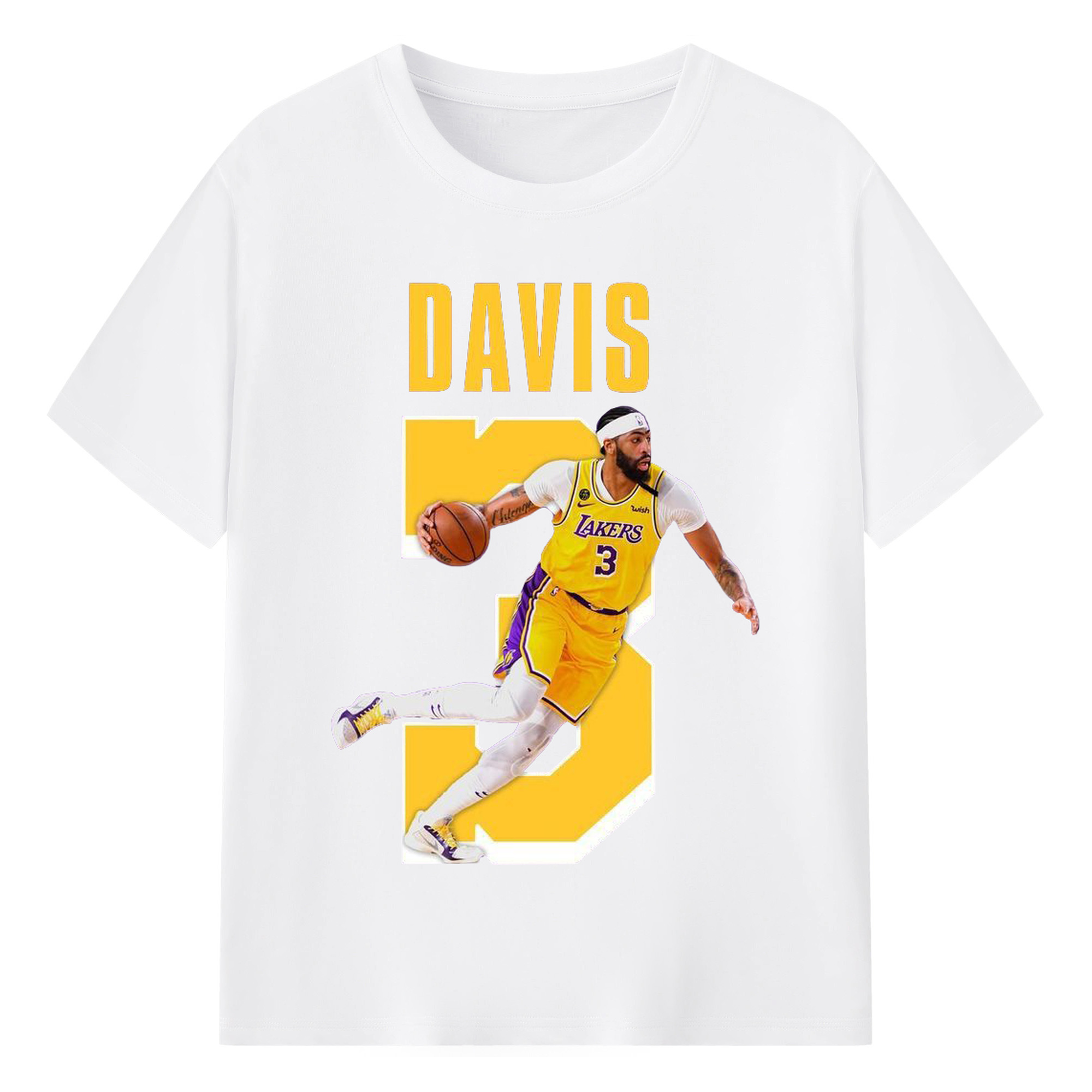 Anthony Davis #3 Lakers Breakthrough Shirt - 180g Cotton T-Shirt With Front Heat Transfer Print – Soft, Lightweight, Fitted Design – Comfortable Casual Wear For Sports & Everyday Use
