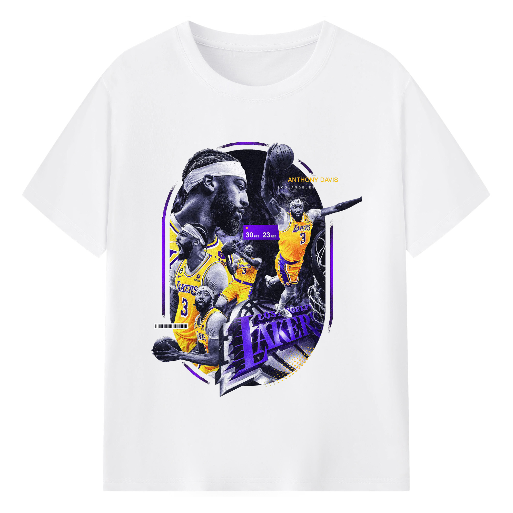Anthony Davis 30 Points 23 Rebounds Lakers Shirt - 180g Cotton T-Shirt With Front Heat Transfer Print – Soft, Lightweight, Fitted Design – Comfortable Casual Wear For Sports & Everyday Use