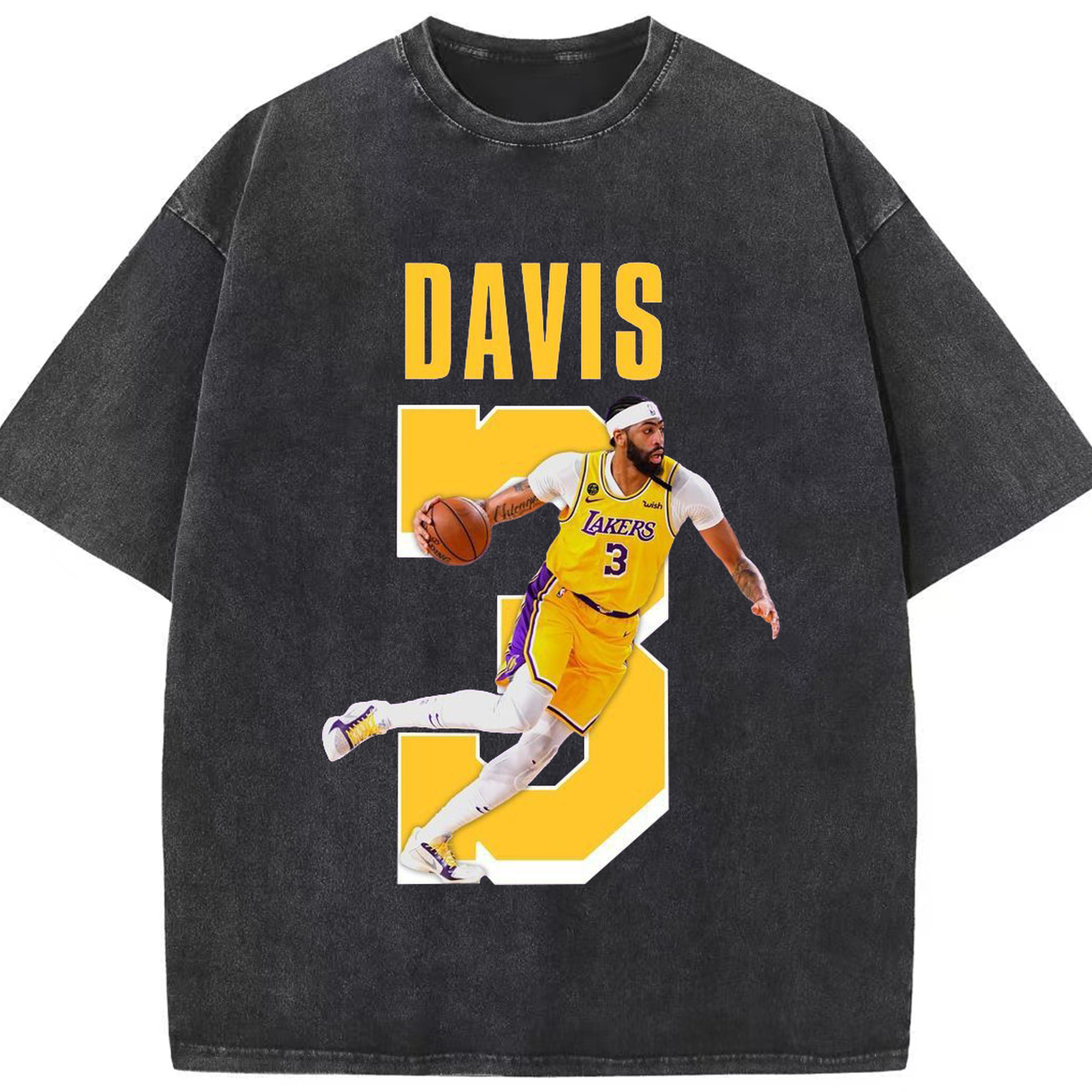 Anthony Davis #3 Lakers Breakthrough Shirt - Washed Vintage Look 230g Cotton Oversized T-Shirt With Front Heat Transfer Print – Soft, Lightweight, Stylish Fit – Comfortable Casual Wear For Sports & Everyday Use